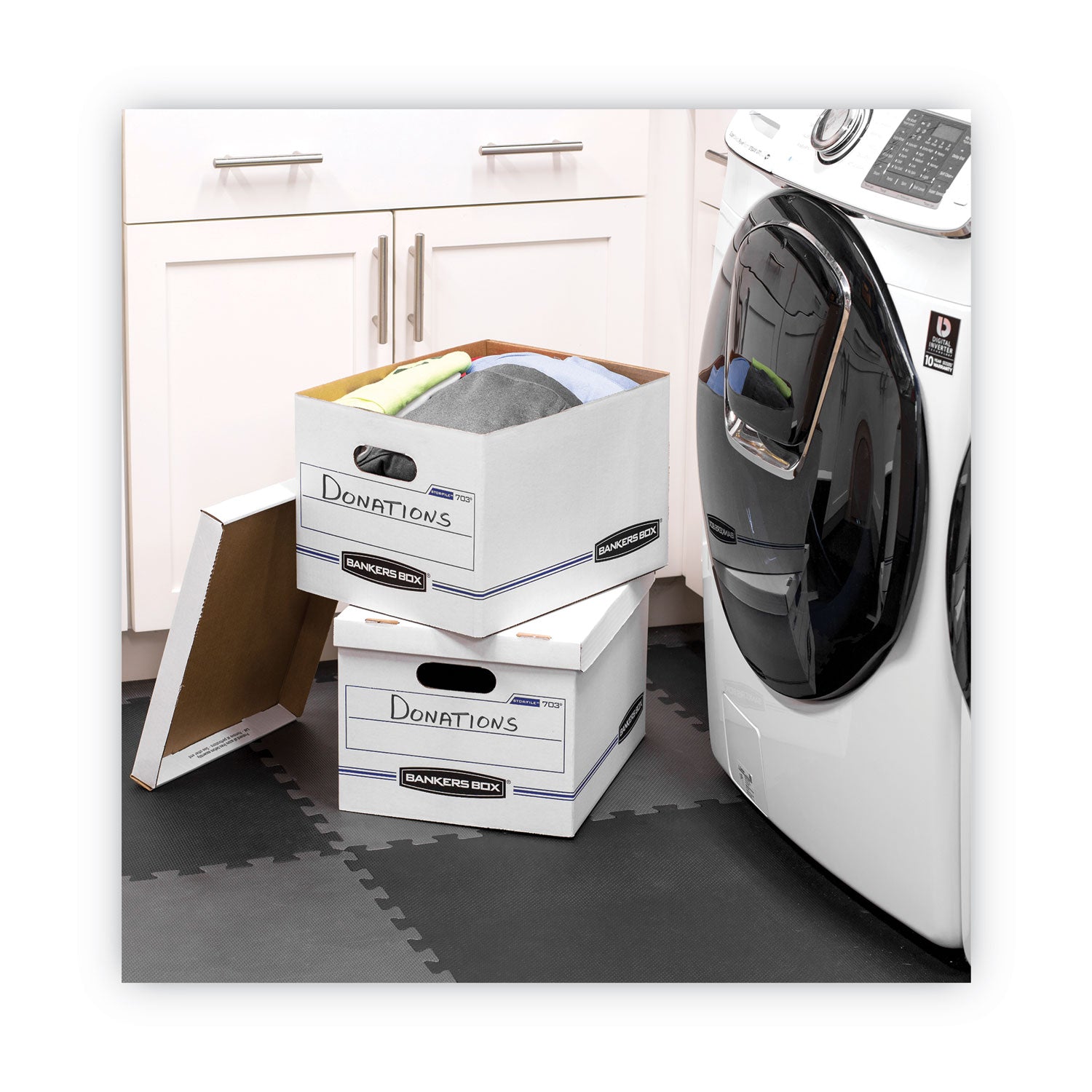 Bankers Box STOR/FILE File Storage Box, Legal/Letter Size, Lift-Off Lid, Stackable, Corrugated, White, Recycled, 12.5" x 16.3" x 10.5", 20/Carton