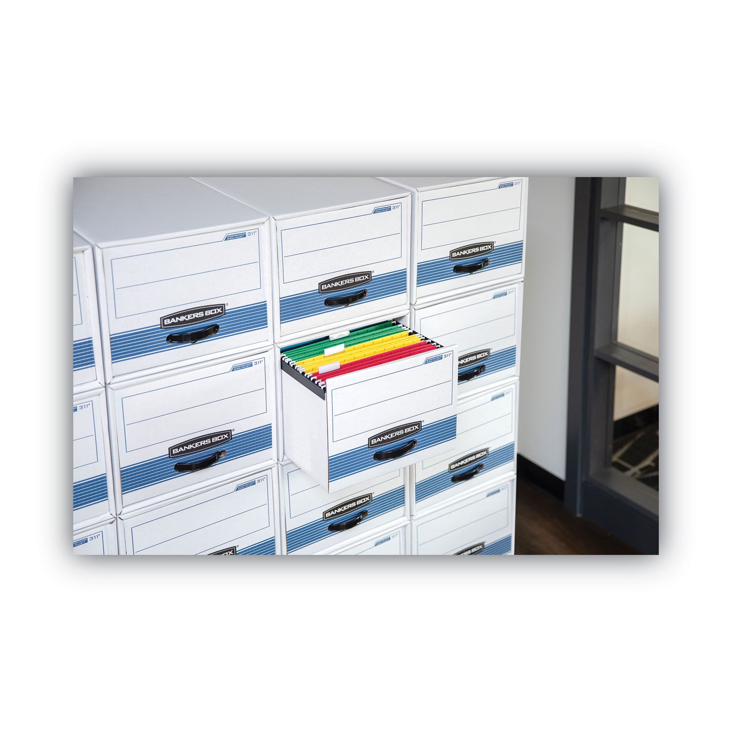 Bankers Box Recycled Stor/Drawer Steel Plus File Storage System, Letter Size, Heavy Duty, Stackable, Kraft/Green, 6/Carton