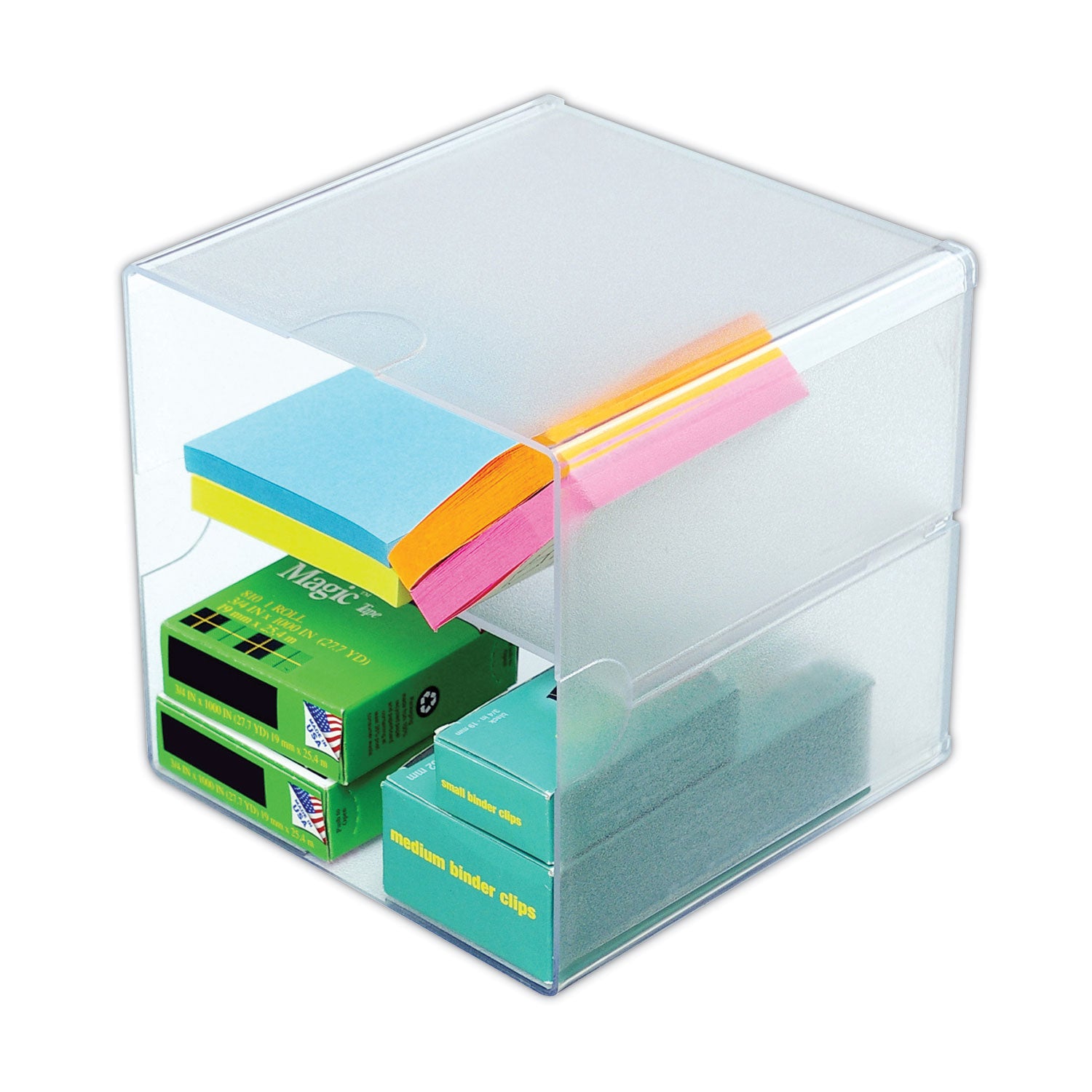 Deflecto Stackable Cube Organizer - 2 Compartment(s) - 6" Height x 6" Width x 6" Depth - Desktop - Stackable - Clear - Plastic - 1 Each