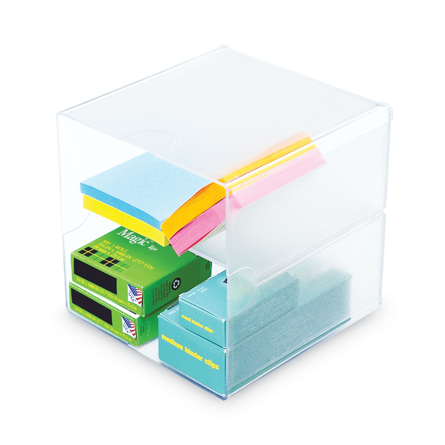 Deflecto Stackable Cube Organizer - 2 Compartment(s) - 6" Height x 6" Width x 6" Depth - Desktop - Stackable - Clear - Plastic - 1 Each