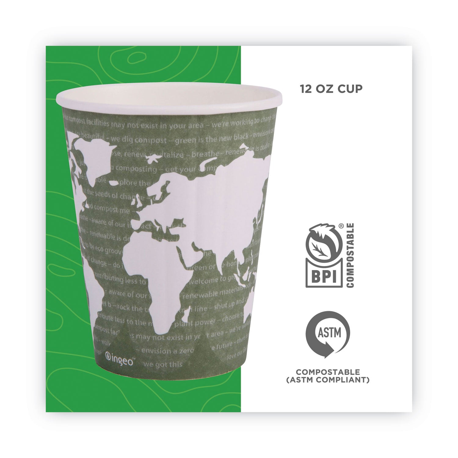 12 fl oz - Green - Hot Drink - 600 / Carton