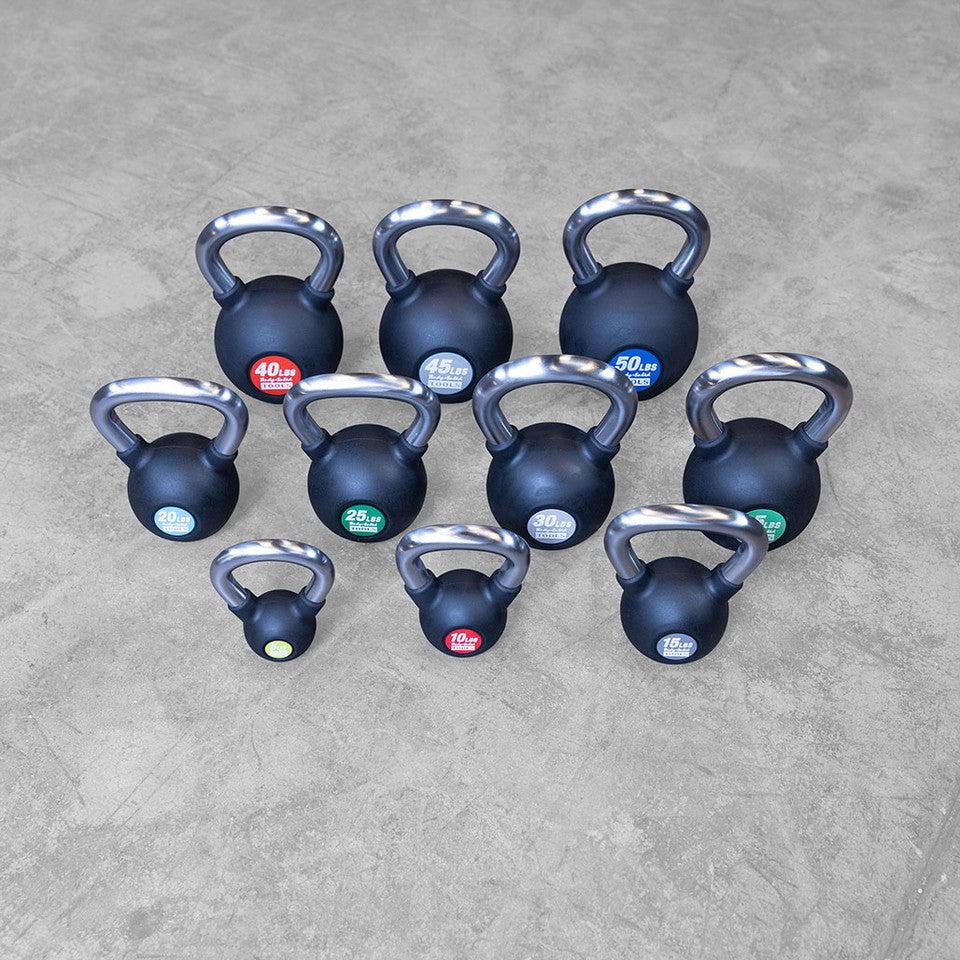 Chrome Handle, Rubber Kettle Bell Set One Each 5-50
