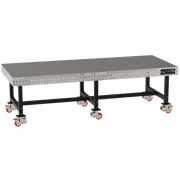 Welding Fixture Table, Fixed Height, 36"H x 120"L x 48"D, 1/4" Carbon Steel Top, Six Black Powdercoat Legs, 6 Heavy Duty Suspension Casters (4 Locking/Swiveling Casters and 2 Non-Locking/Non-SwivelingCasters)