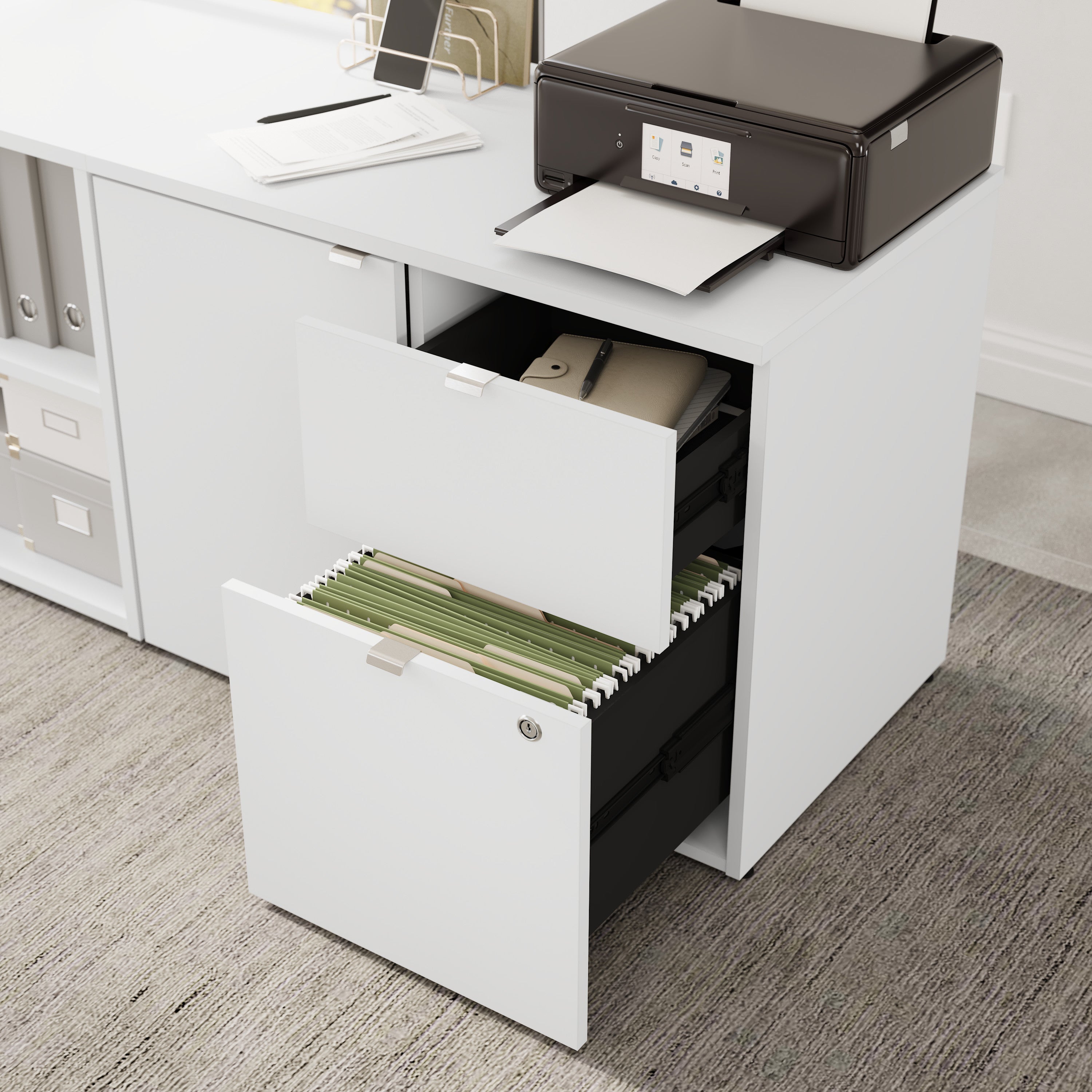 Bush Business Furniture Stratus&nbsp;30W Office Storage Cabinet with Drawers in White - 31.26" Width x 19.61" Depth x 24.15" Height