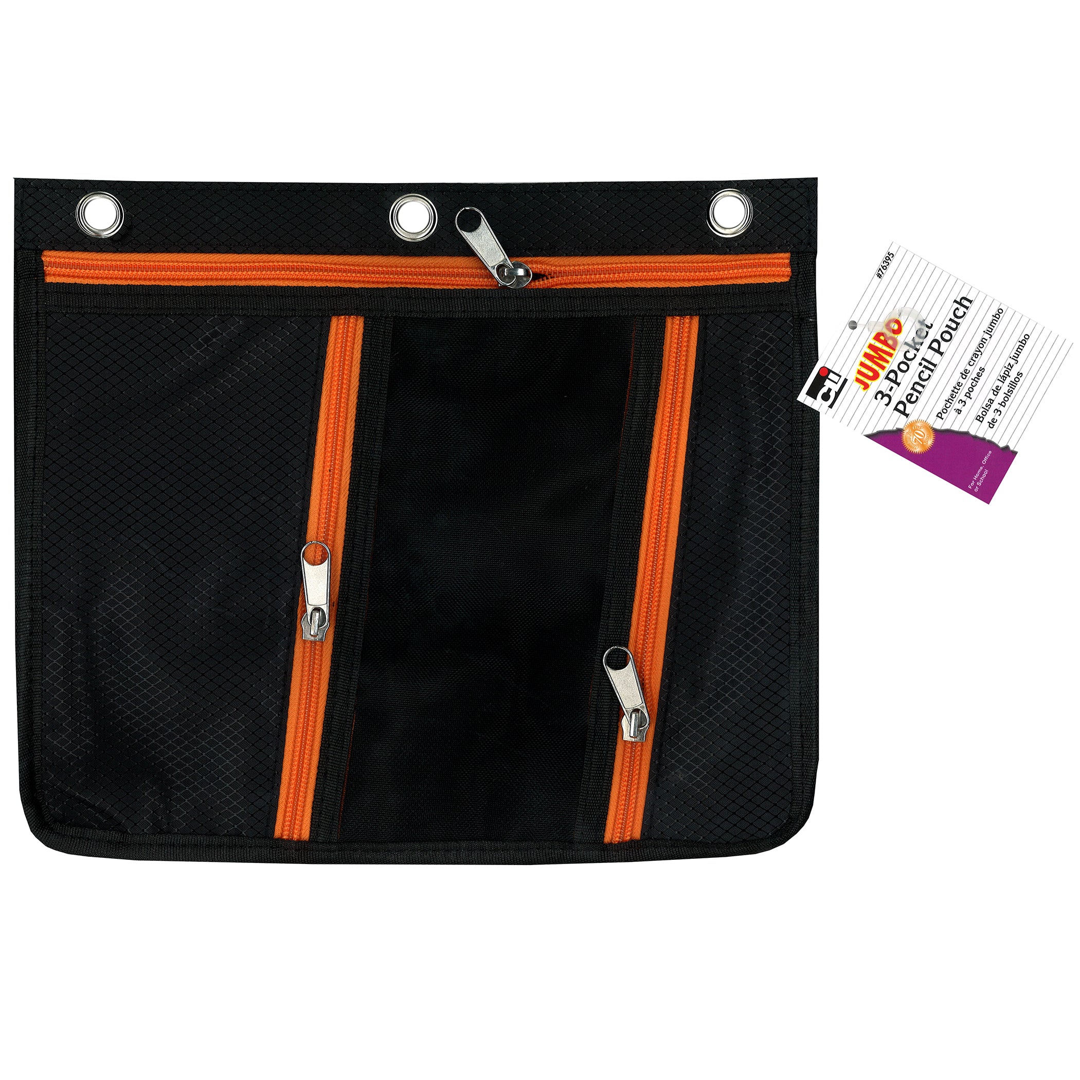 Expanding Pencil Pouch, 3 Pocket, 11"W x 9.5"H x 1"D, Assorted Colors, Pack of 24