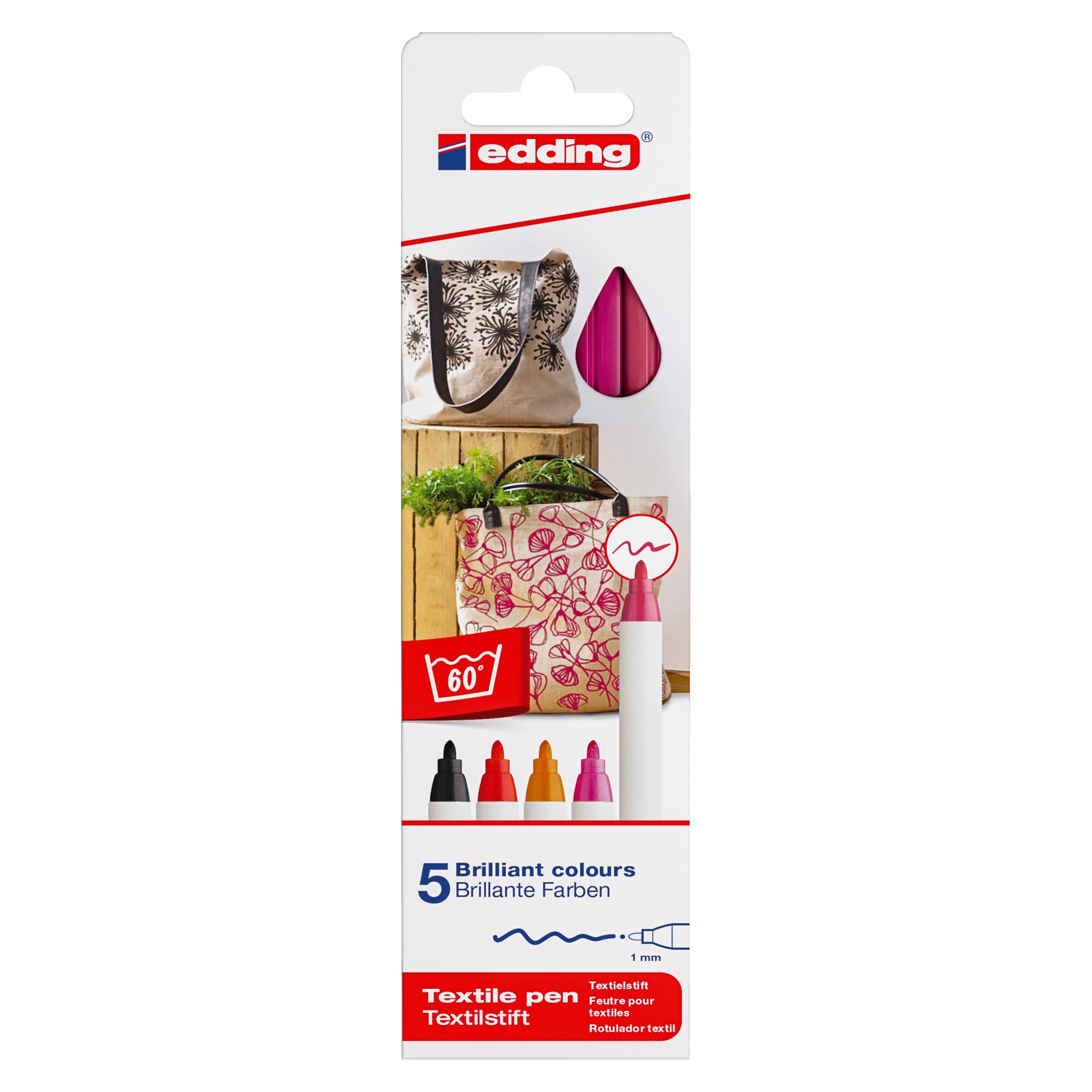 edding 4600 Textile Pen - Set of 5 - Warm