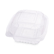 Renewable and Compostable Clear Clamshell Hinged Food Containers, 6 x 6 x 3, Plastic, 80/Pack, 3 Packs/Carton