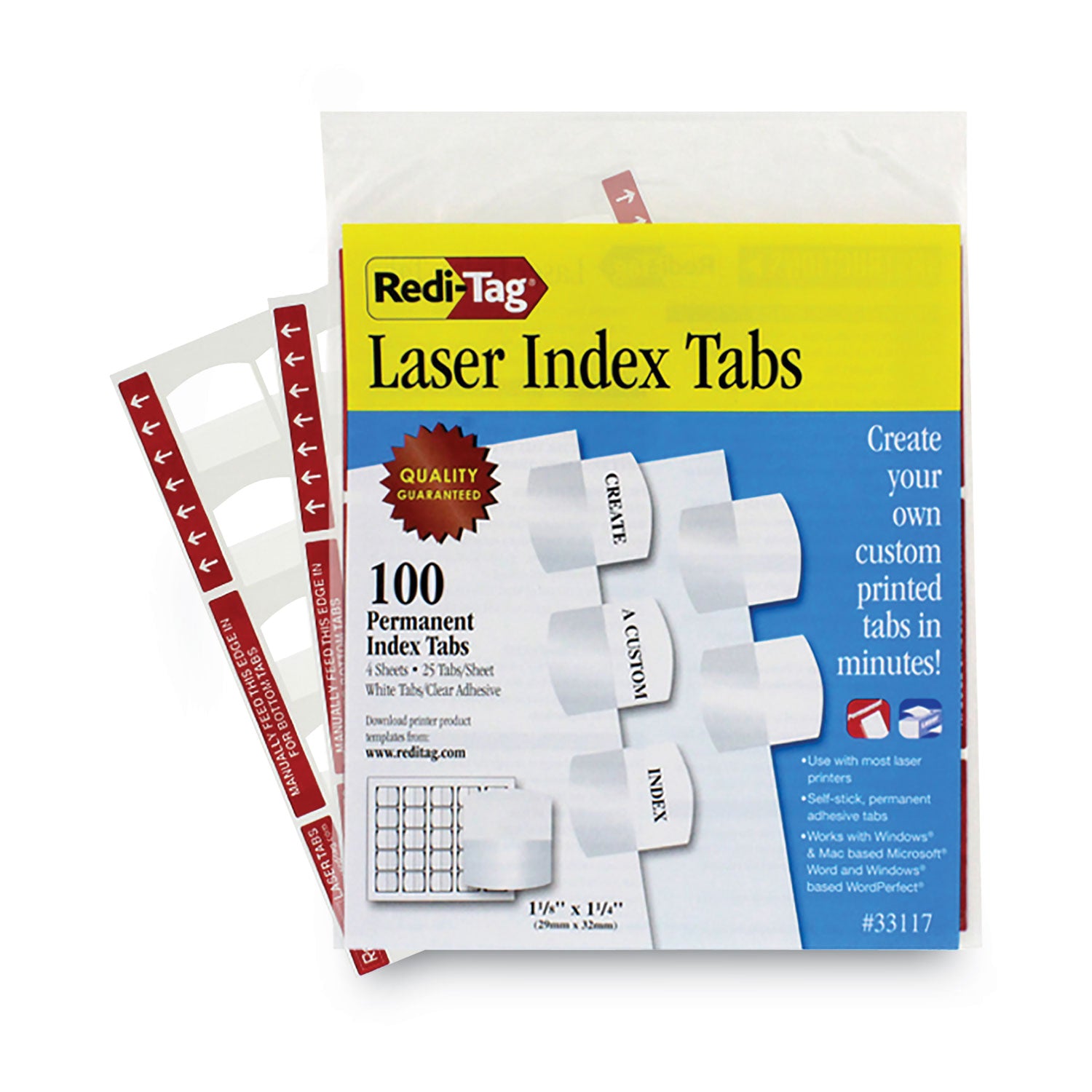 100 Blank Tab(s) - 1.25" Tab Height x 1.12" Tab Width - Self-adhesive, Permanent - White Tab(s) - Non-toxic - 100 / Pack