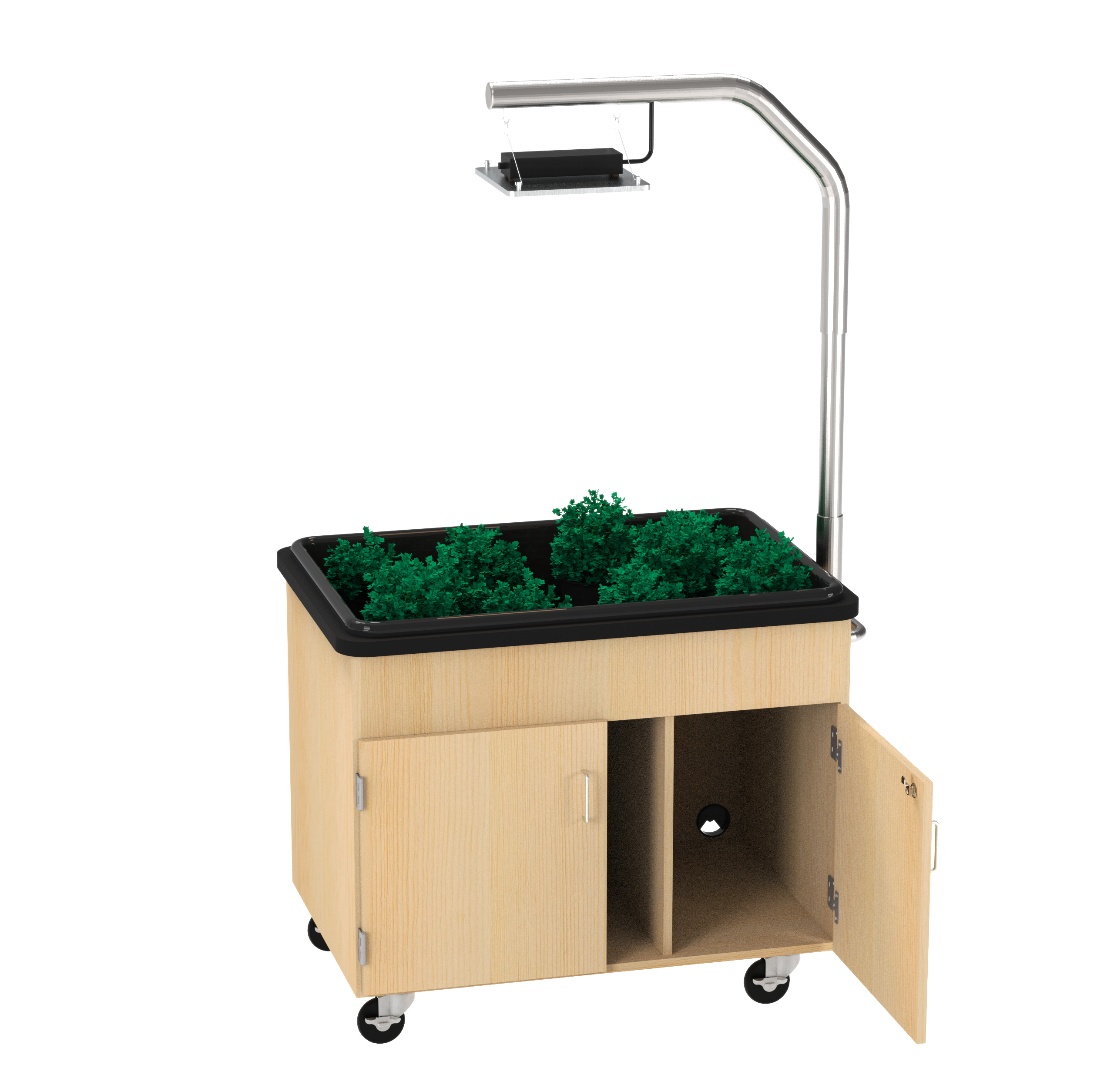 Hydroponics Growing Center, Light Hardwood, Silver Metal