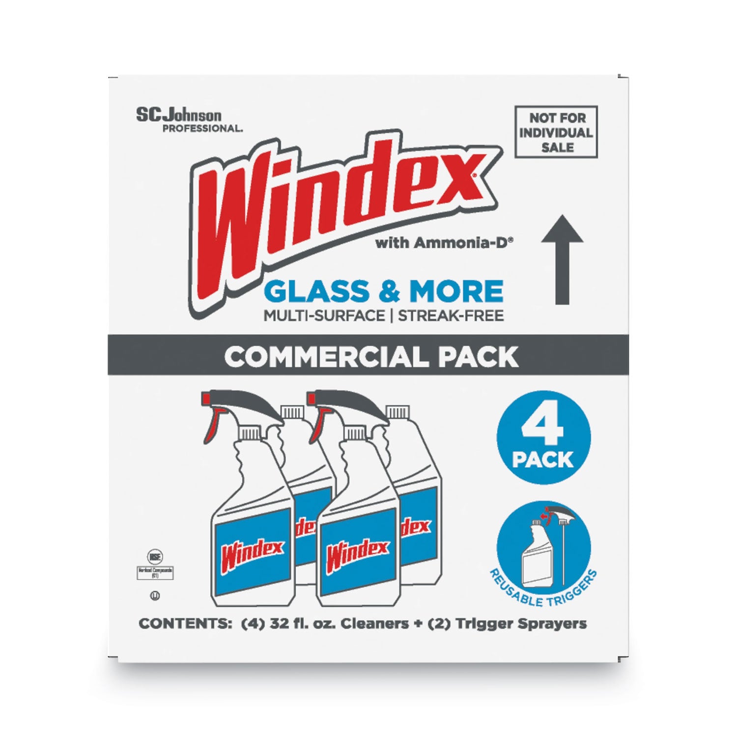 Windex Glass & More Streak-Free Cleaner, Fresh Scent, 32 fl oz Blue Bottle, 4 Bottles per Carton