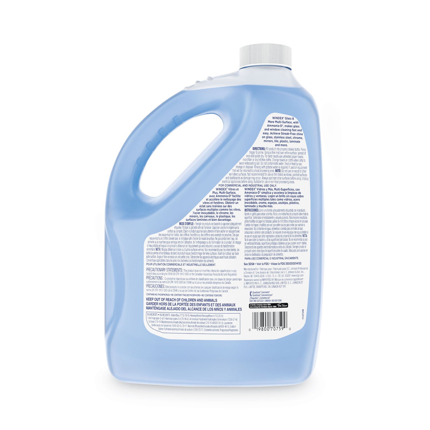 Windex Glass Cleaner with Ammonia-D, 128 fl oz (4 quart), Non-streaking, Phosphate-free, Blue, 1 Each