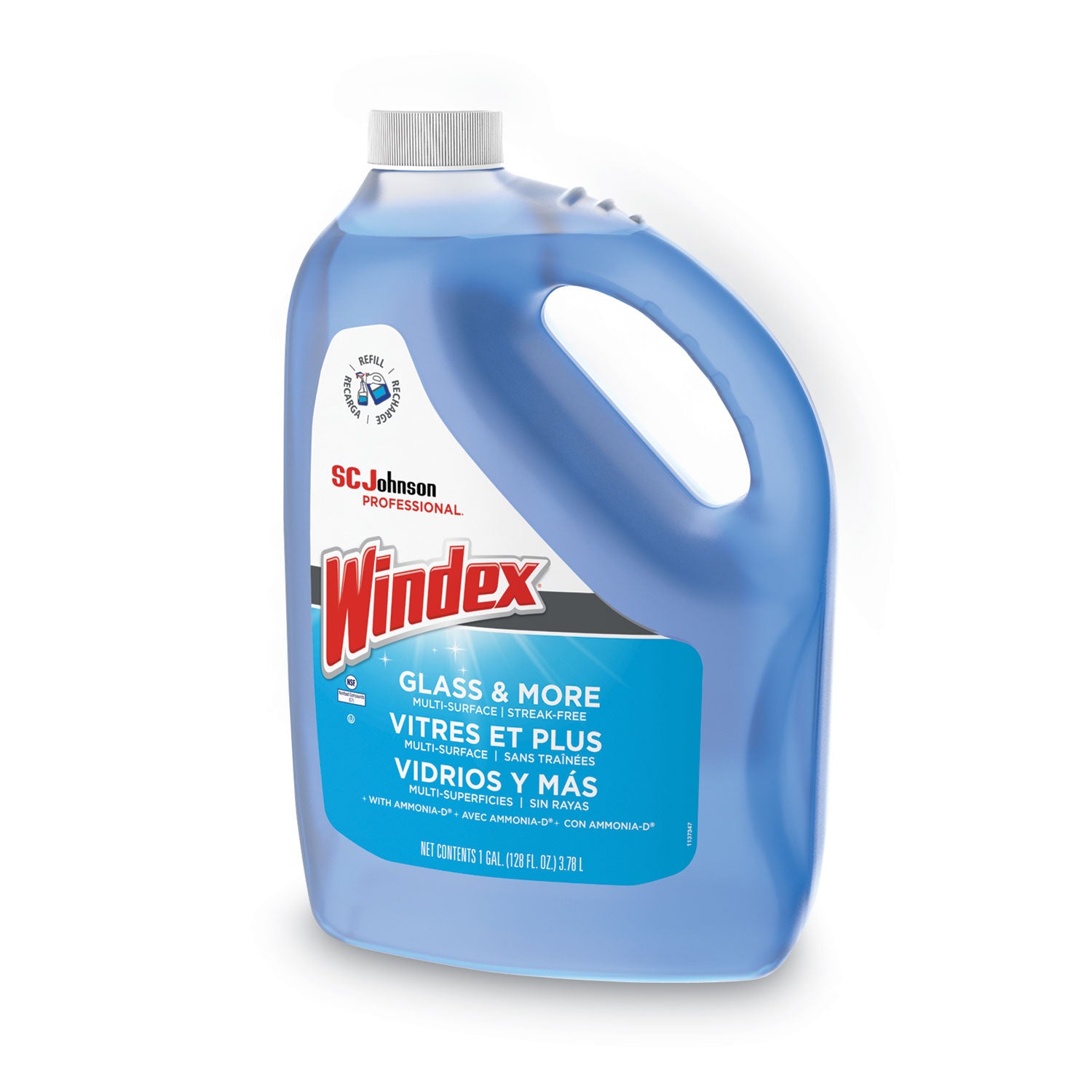 Windex Glass Cleaner with Ammonia-D, 128 fl oz (4 quart), Non-streaking, Phosphate-free, Blue, 1 Each
