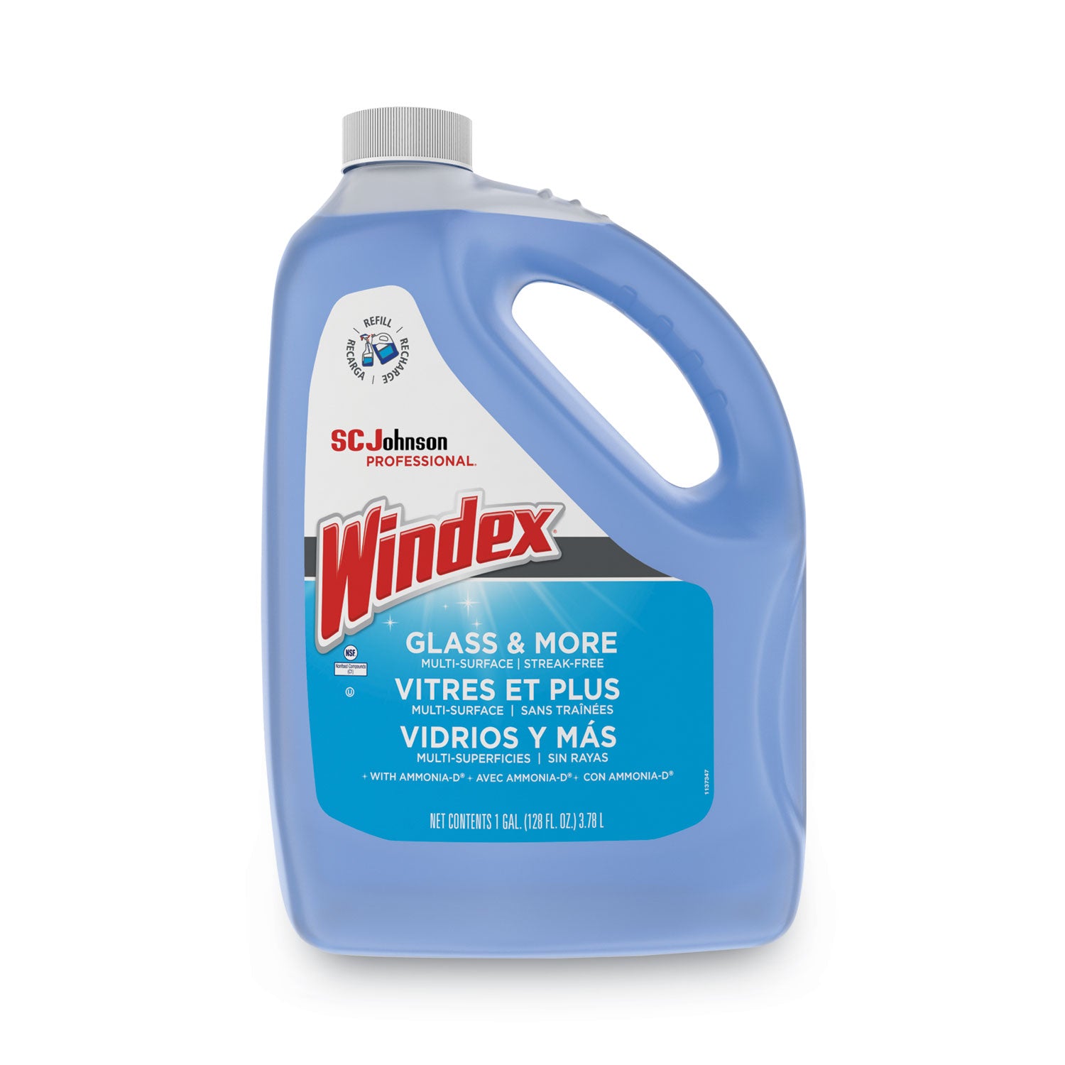 Windex Glass Cleaner with Ammonia-D, 128 fl oz (4 quart), Non-streaking, Phosphate-free, Blue, 1 Each