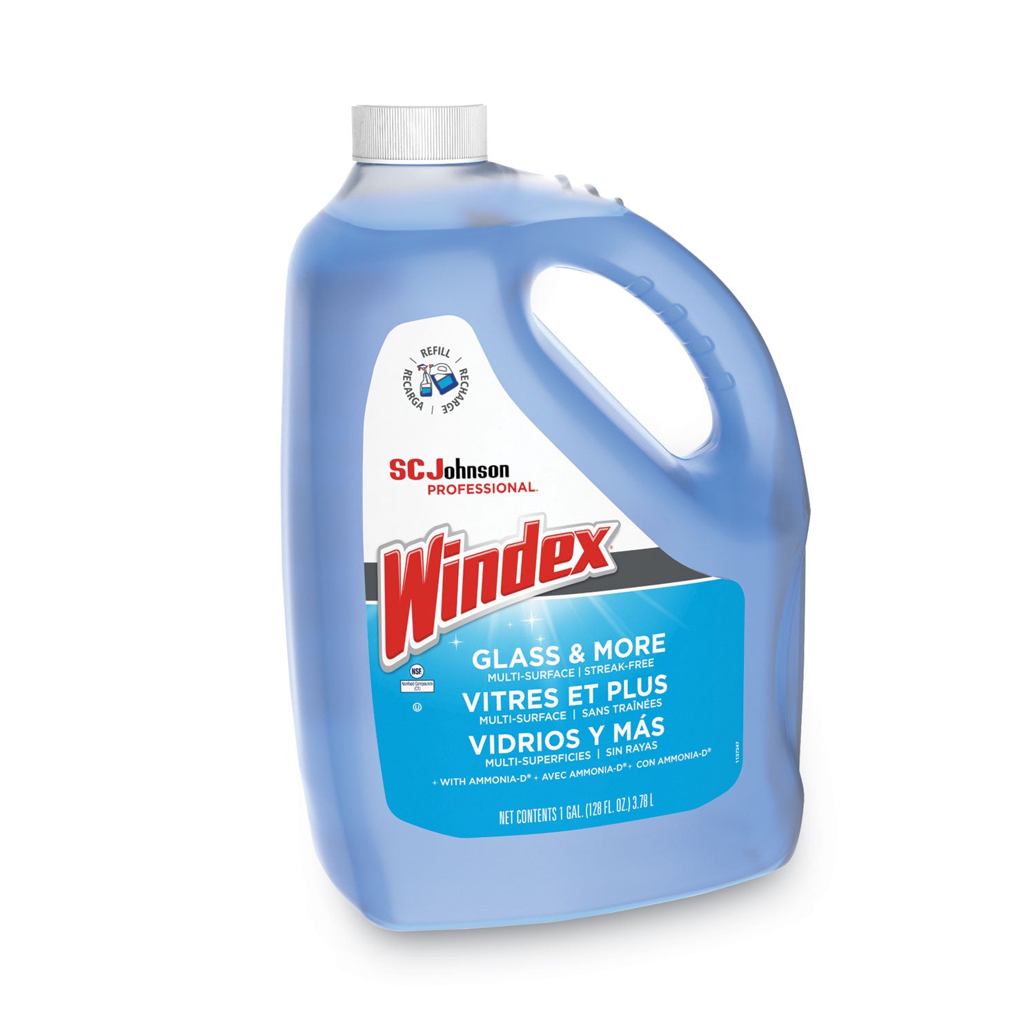 Windex Glass Cleaner with Ammonia-D, 128 fl oz (4 quart), Non-streaking, Phosphate-free, Blue, 1 Each