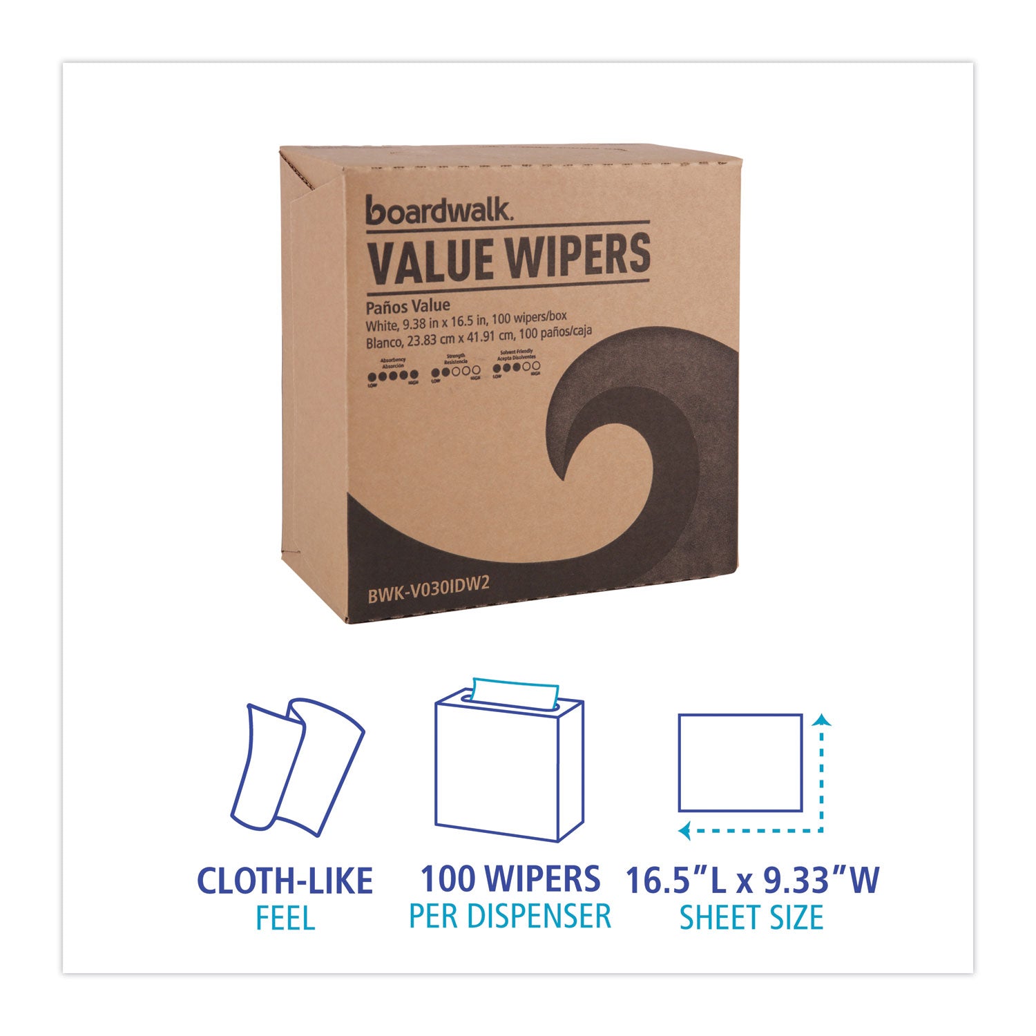 DRC Wipers, 9.33 x 16.5, White, 100 Dispenser Packs, 9 Dispenser Packs/Carton
