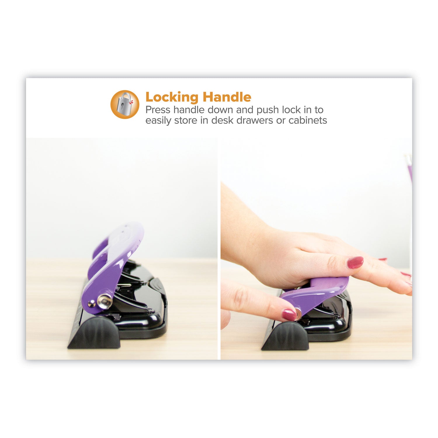 12-Sheet Ez Squeeze Three-Hole Punch, 9/32" Holes, Purple/black