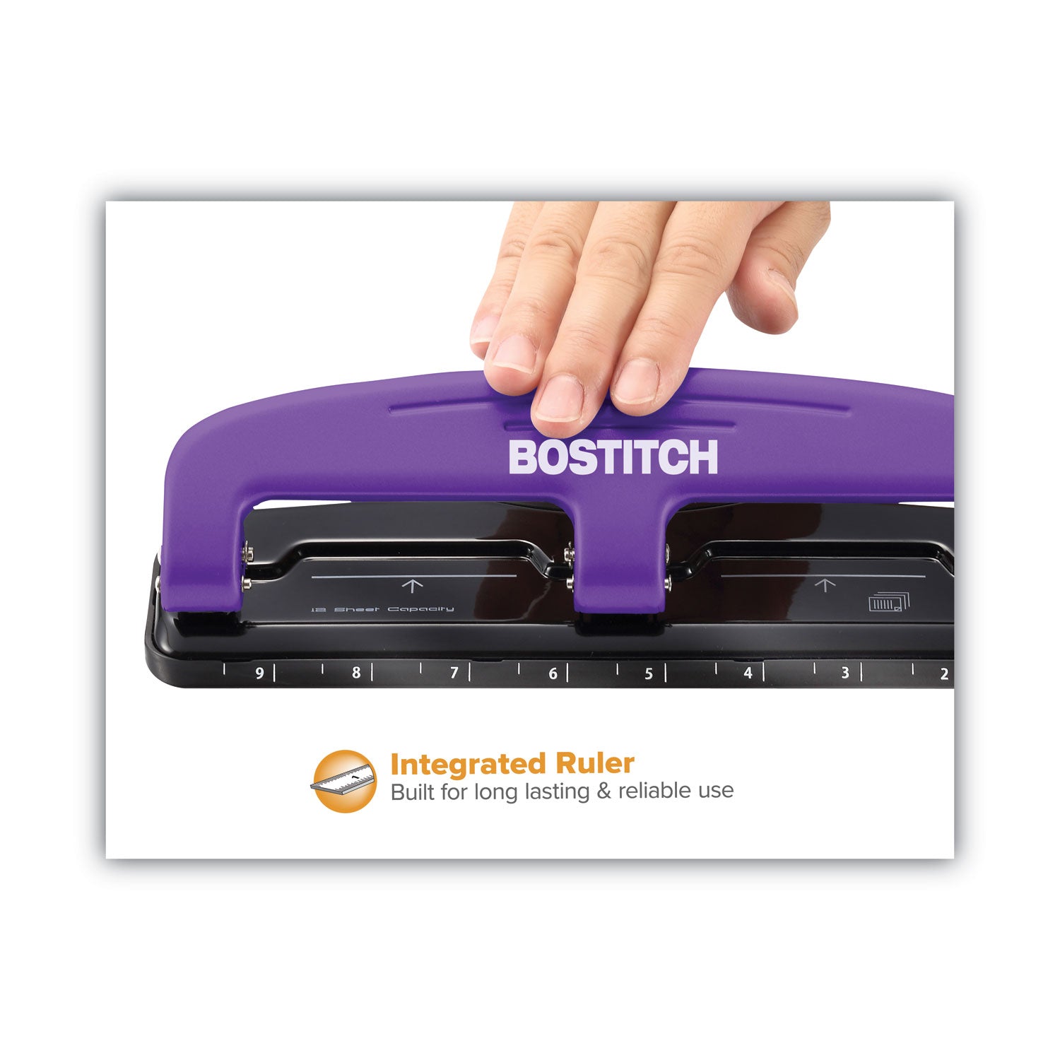 12-Sheet Ez Squeeze Three-Hole Punch, 9/32" Holes, Purple/black
