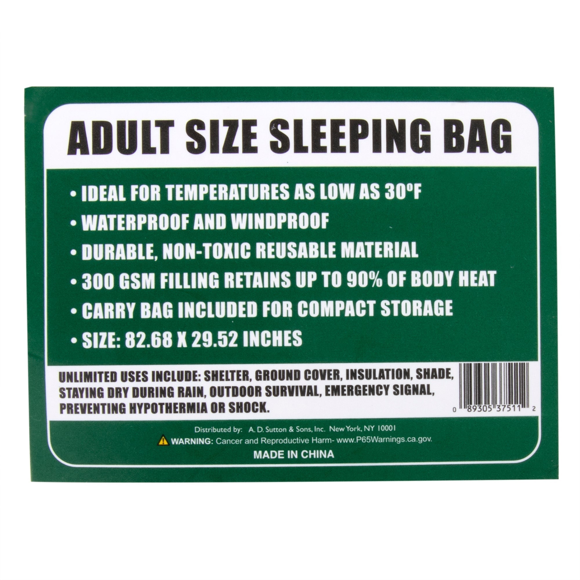 Waterproof Cold Weather Sleeping Bags (30°F/ 0°C) - Grey - 10 in the Pack