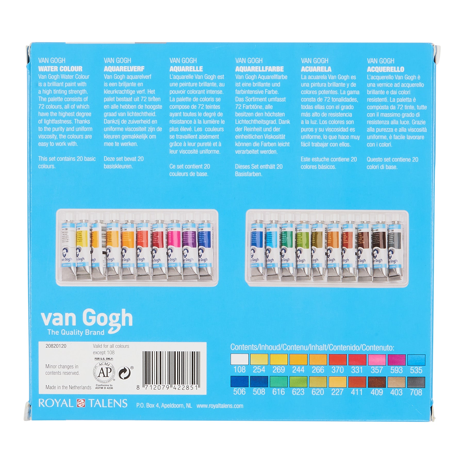 Watercolor Tube Set, 20 x 10mL, General Selection