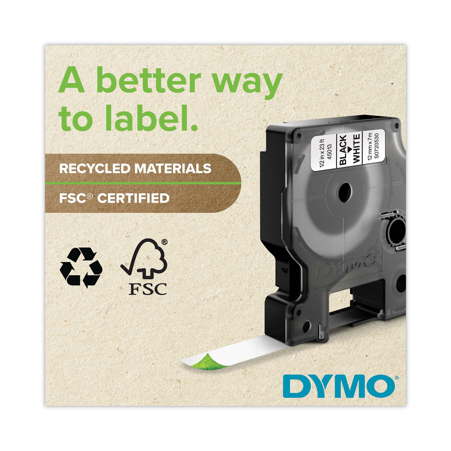 Dymo Rhino Permanent Poly Labels - 1/2" Width - Permanent Adhesive - Thermal Transfer - White, Black - Polyester - Easy Peel - 1 Each
