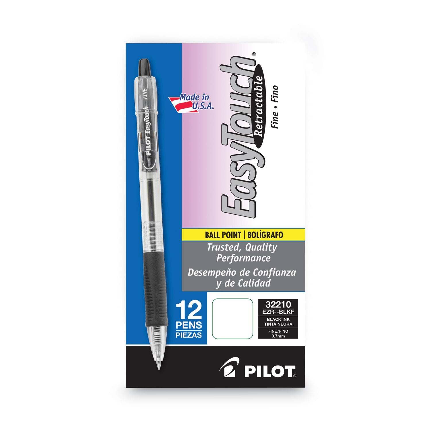 Pilot Retractable Ballpoint Pens - 0.7 mm Fine Pen Point - Refillable - Retractable - Black Ink - Clear Barrel - 1 Dozen