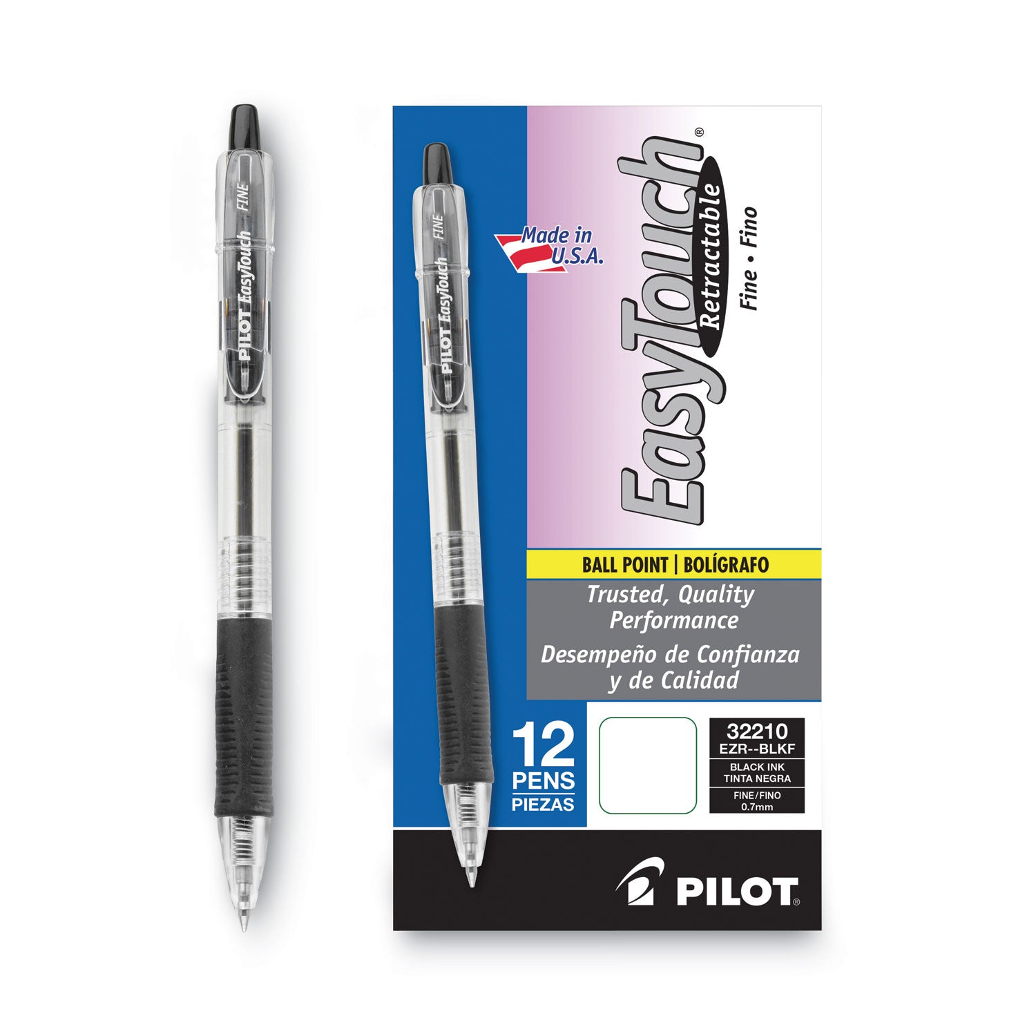 Pilot Retractable Ballpoint Pens - 0.7 mm Fine Pen Point - Refillable - Retractable - Black Ink - Clear Barrel - 1 Dozen