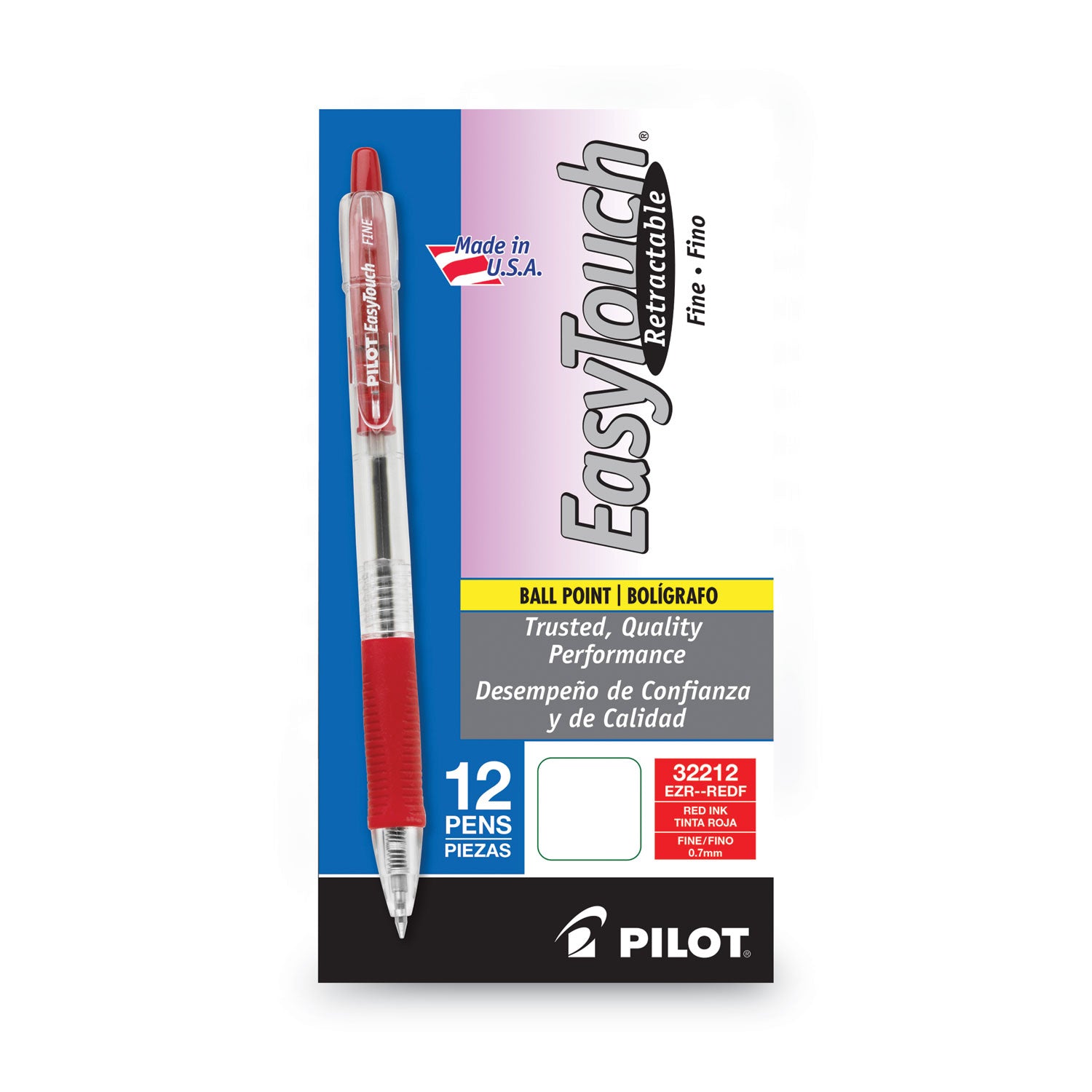 Pilot Retractable Ballpoint Pens - 0.7 mm Fine Pen Point - Refillable - Retractable - Red Ink - Clear Barrel - 1 Dozen