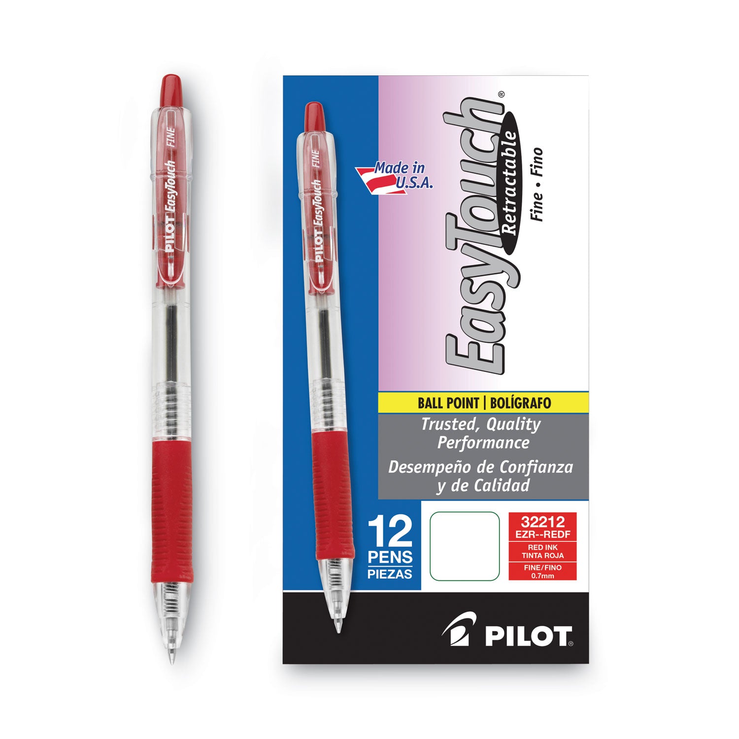 Pilot Retractable Ballpoint Pens - 0.7 mm Fine Pen Point - Refillable - Retractable - Red Ink - Clear Barrel - 1 Dozen