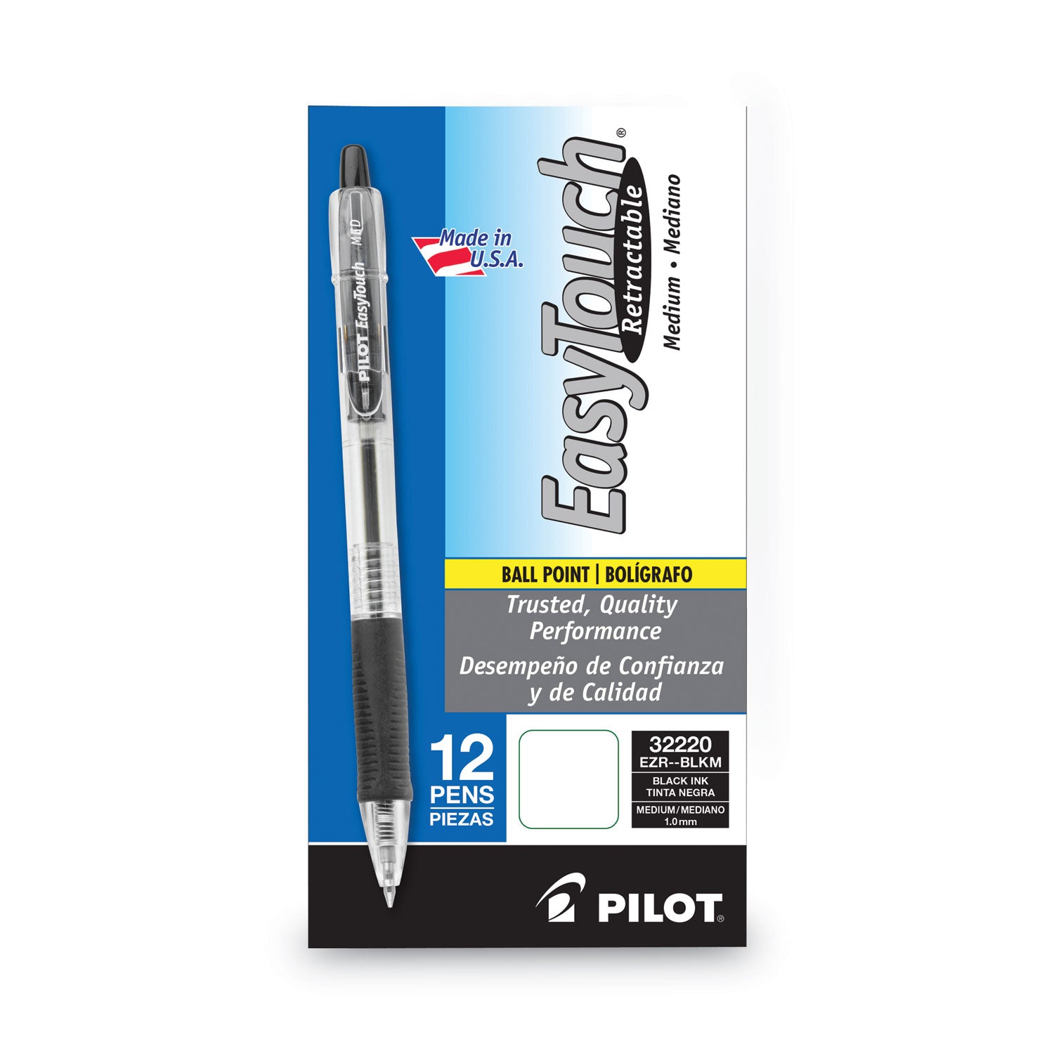 Pilot Retractable Ballpoint Pens - 1 mm Medium Pen Point - Refillable - Retractable - Black Ink - Clear Barrel - 1 Dozen