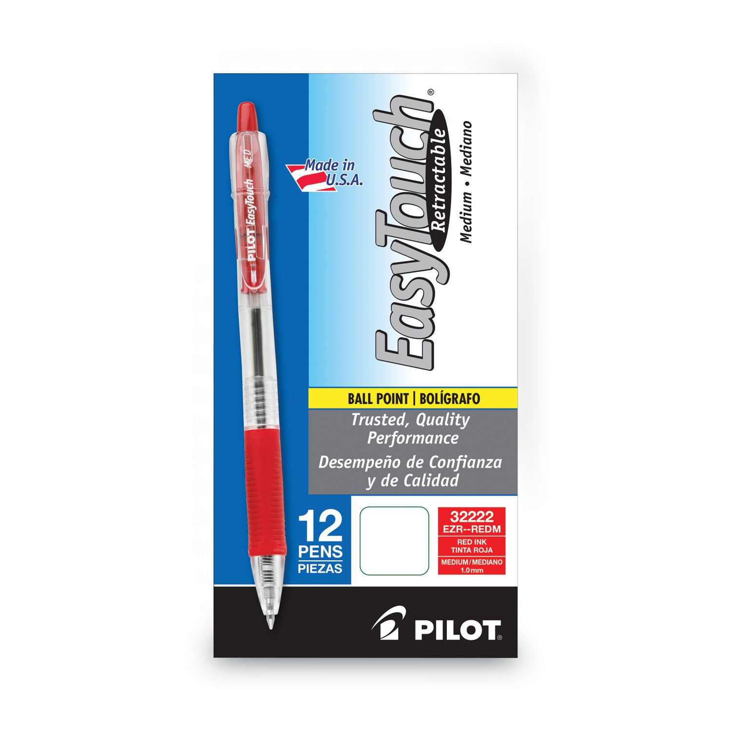 Pilot Retractable Ballpoint Pens - 1 mm Medium Pen Point - Refillable - Retractable - Red Ink - Clear Barrel - 1 Dozen