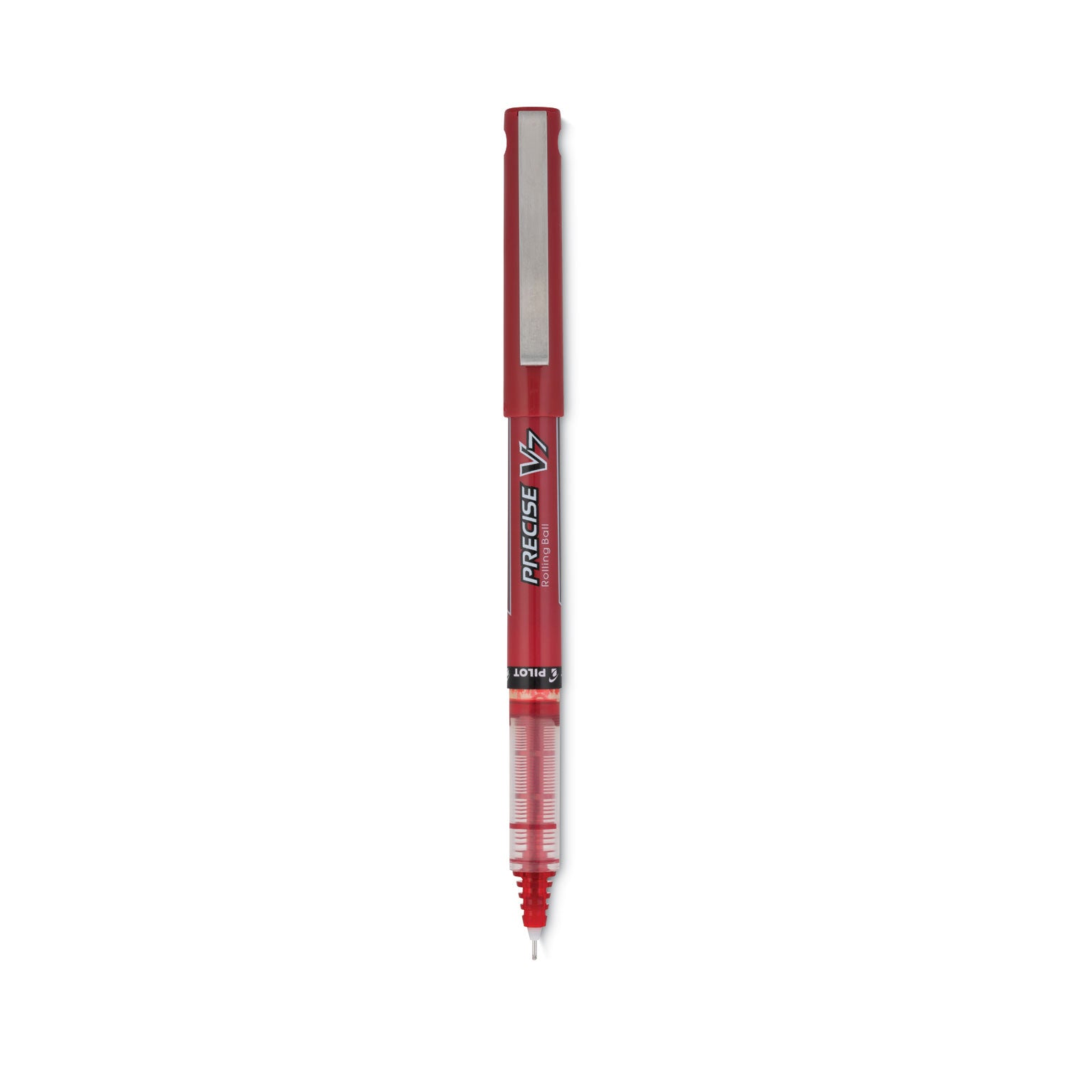 Pilot Precise V7 Fine Premium Capped Rolling Ball Pens - 0.7 mm Fine Pen Point - Red Ink - Red Plastic Barrel - 1 Dozen