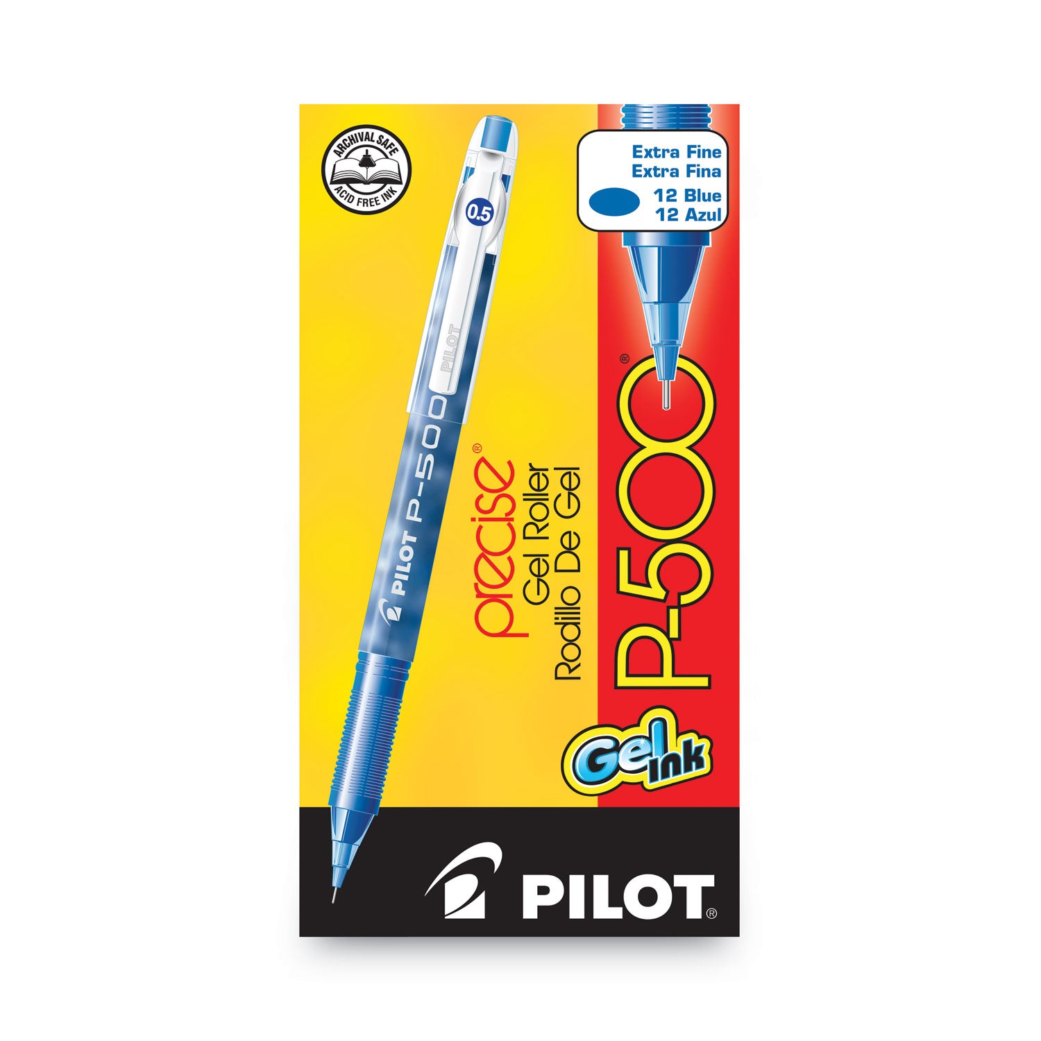 Pilot Precise P-500 Precision Point Extra-Fine Capped Gel Rolling Ball Pens - 0.5 mm Extra Fine Needle Pen Point - Blue Ink - Gel-based - Blue Barrel - 1 Dozen