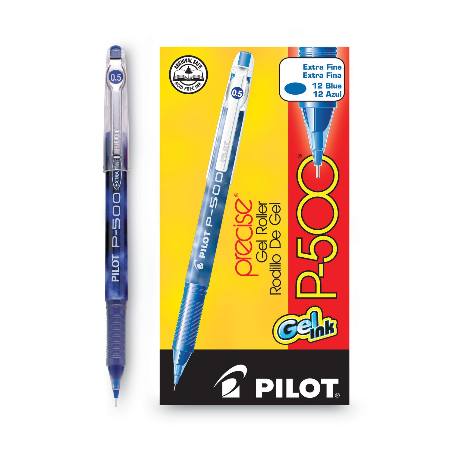 Pilot Precise P-500 Precision Point Extra-Fine Capped Gel Rolling Ball Pens - 0.5 mm Extra Fine Needle Pen Point - Blue Ink - Gel-based - Blue Barrel - 1 Dozen