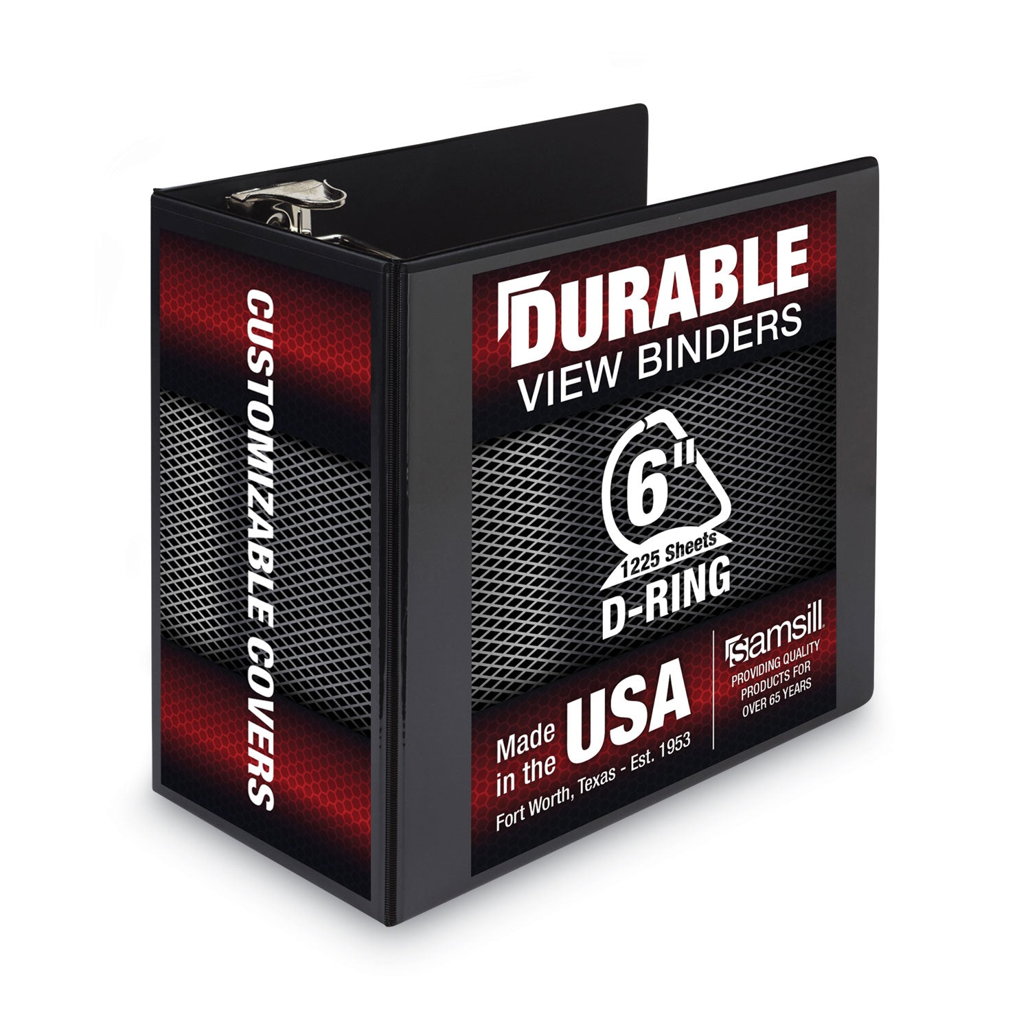 Samsill Durable View Binder, 6" D-Ring, 1225 Sheet Capacity, Letter Size, 2 Internal Pockets, Black, 1 Each