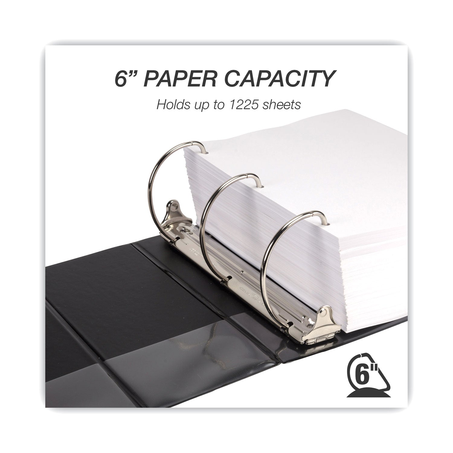Samsill Durable View Binder, 6" D-Ring, 1225 Sheet Capacity, Letter Size, 2 Internal Pockets, Black, 1 Each