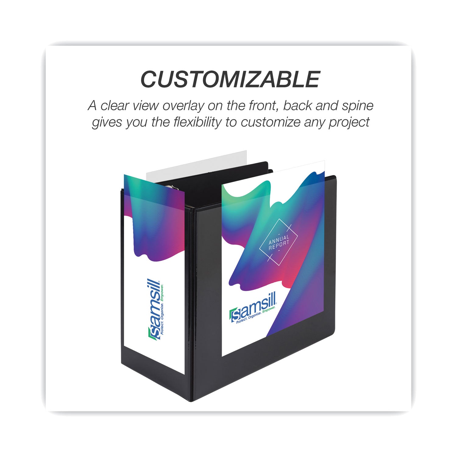Samsill Durable View Binder, 6" D-Ring, 1225 Sheet Capacity, Letter Size, 2 Internal Pockets, Black, 1 Each