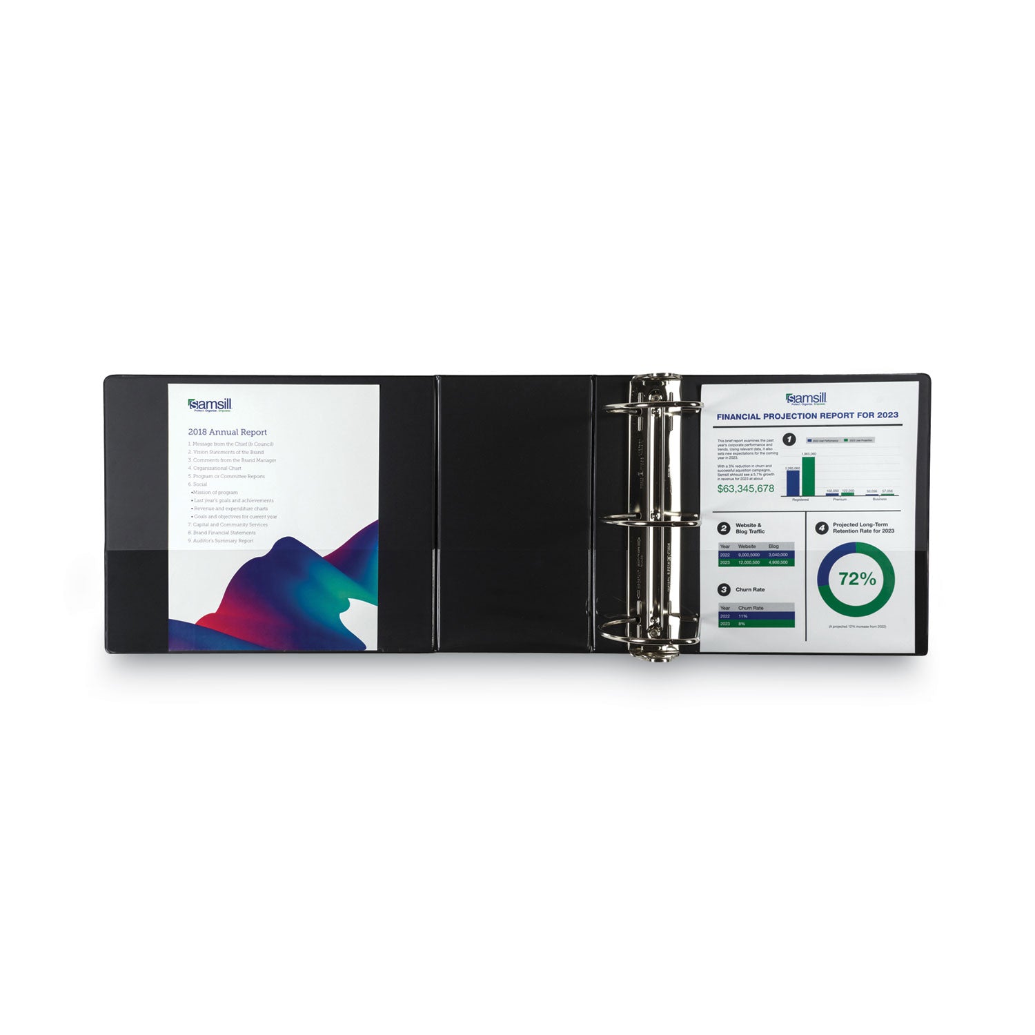 Samsill Durable View Binder, 6" D-Ring, 1225 Sheet Capacity, Letter Size, 2 Internal Pockets, Black, 1 Each