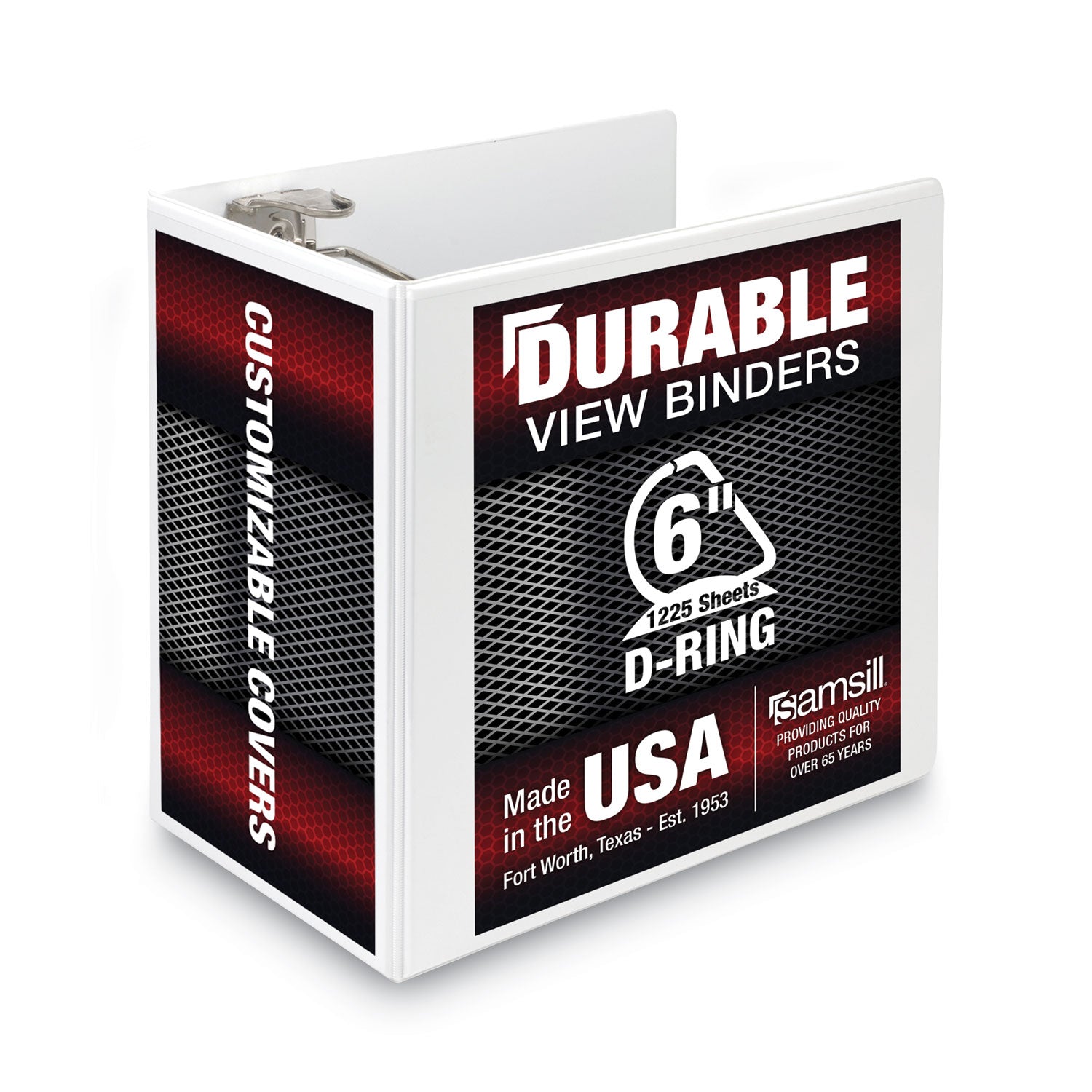 Samsill Durable View Binder, 6" D-Ring, 1225 Sheet Capacity, Letter Size 8.5" x 11", 2 Internal Pockets, White, 1 Each