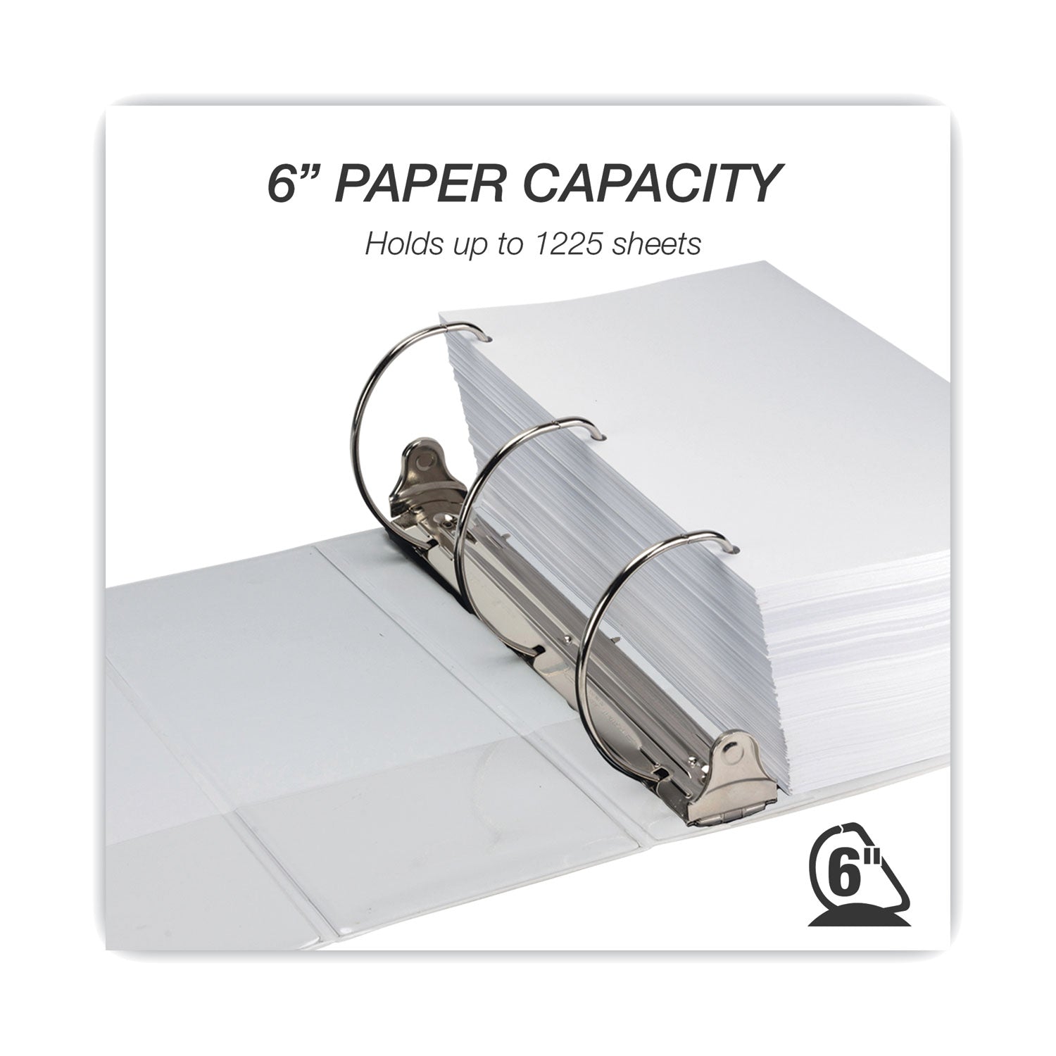 Samsill Durable View Binder, 6" D-Ring, 1225 Sheet Capacity, Letter Size 8.5" x 11", 2 Internal Pockets, White, 1 Each