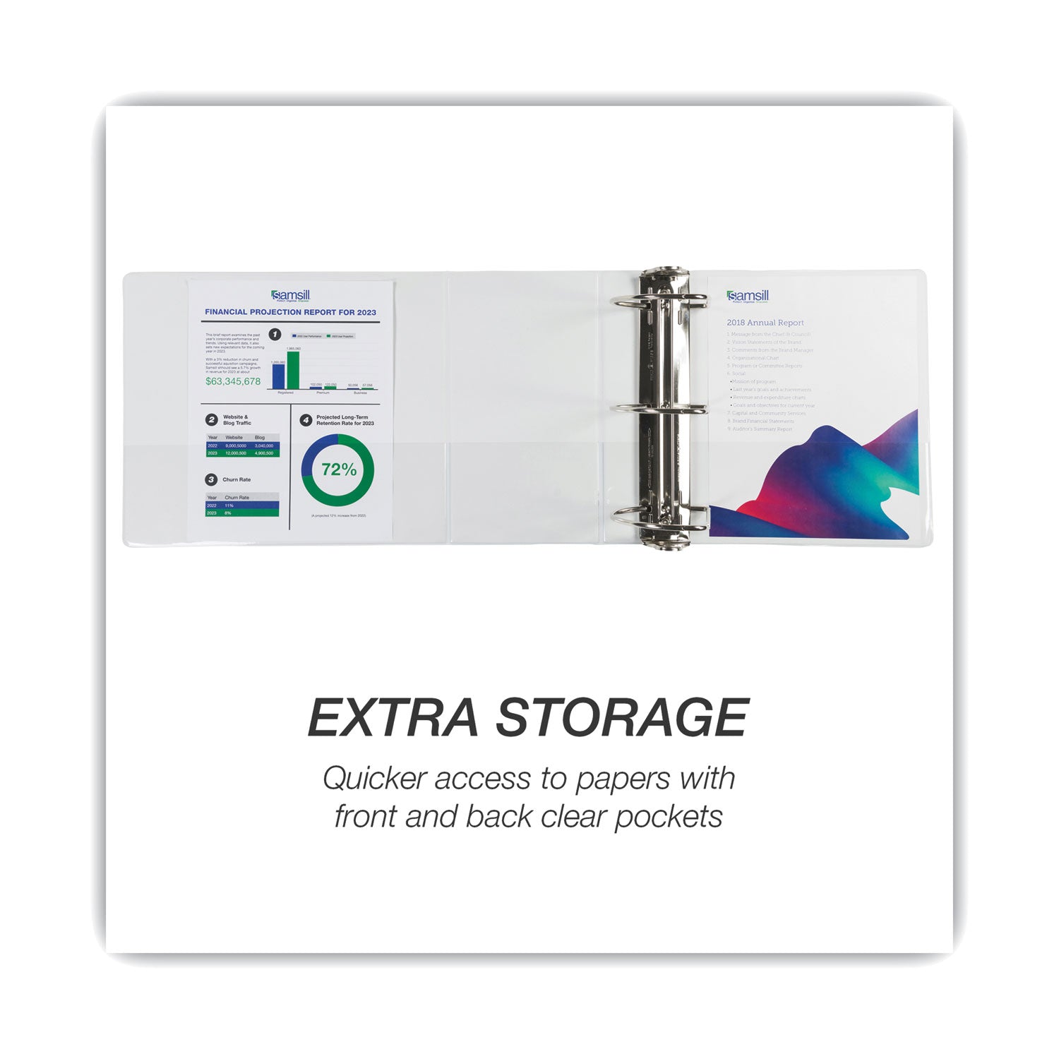 Samsill Durable View Binder, 6" D-Ring, 1225 Sheet Capacity, Letter Size 8.5" x 11", 2 Internal Pockets, White, 1 Each