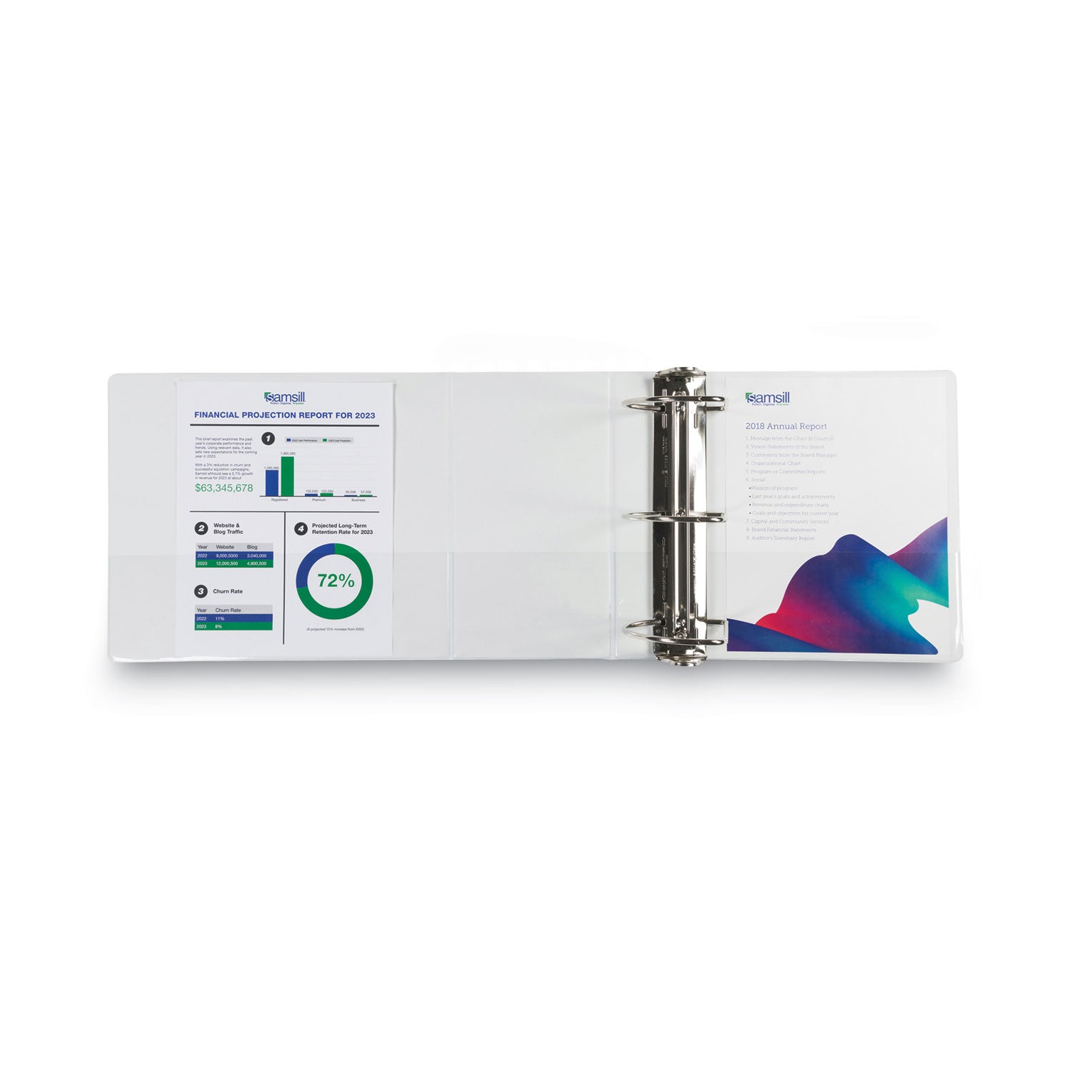 Samsill Durable View Binder, 6" D-Ring, 1225 Sheet Capacity, Letter Size 8.5" x 11", 2 Internal Pockets, White, 1 Each