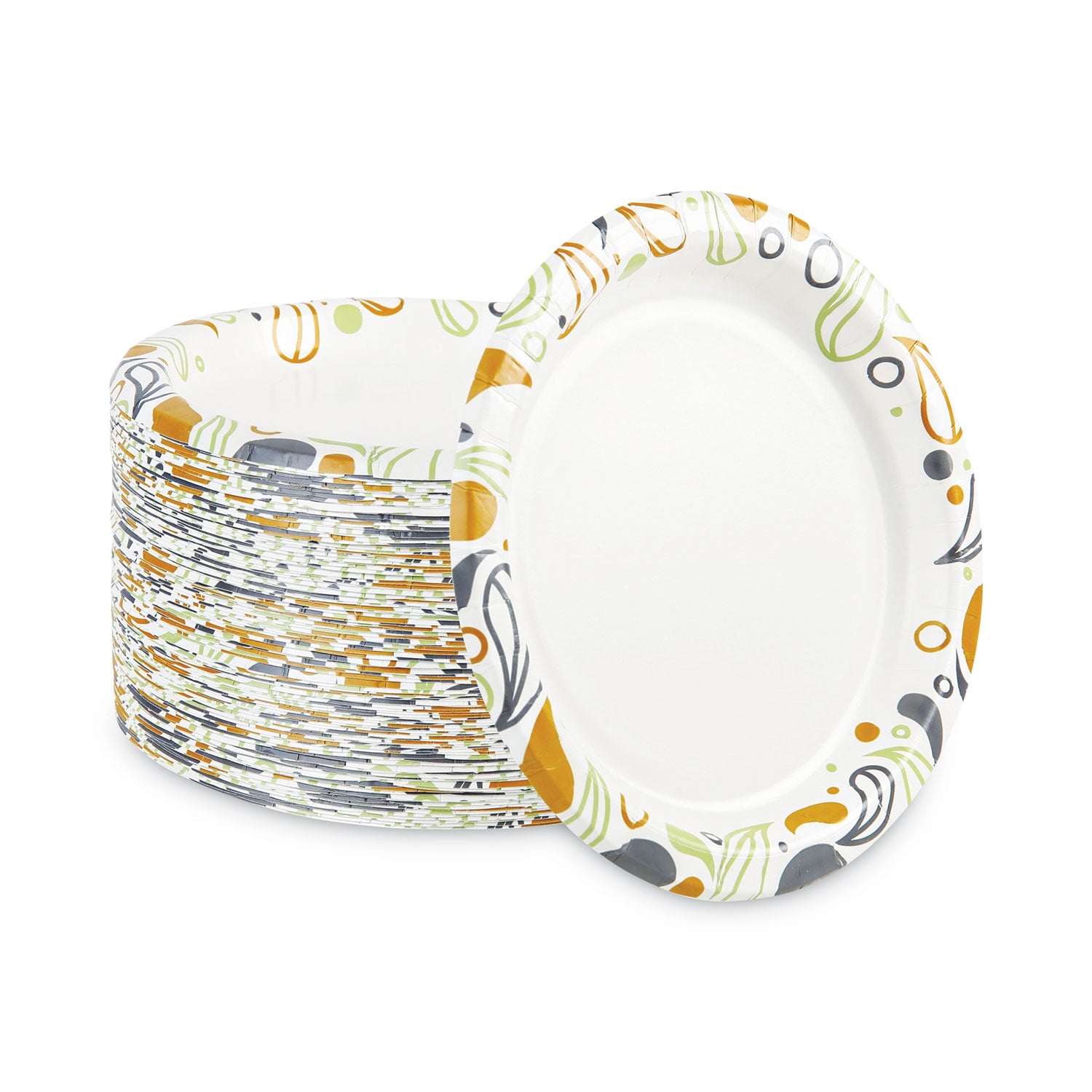 Deerfield Printed Paper Plates, 9" dia, Coated/Soak Proof, White/Yellow/Green/Purple, 125/Pack, 8 Packs/Carton