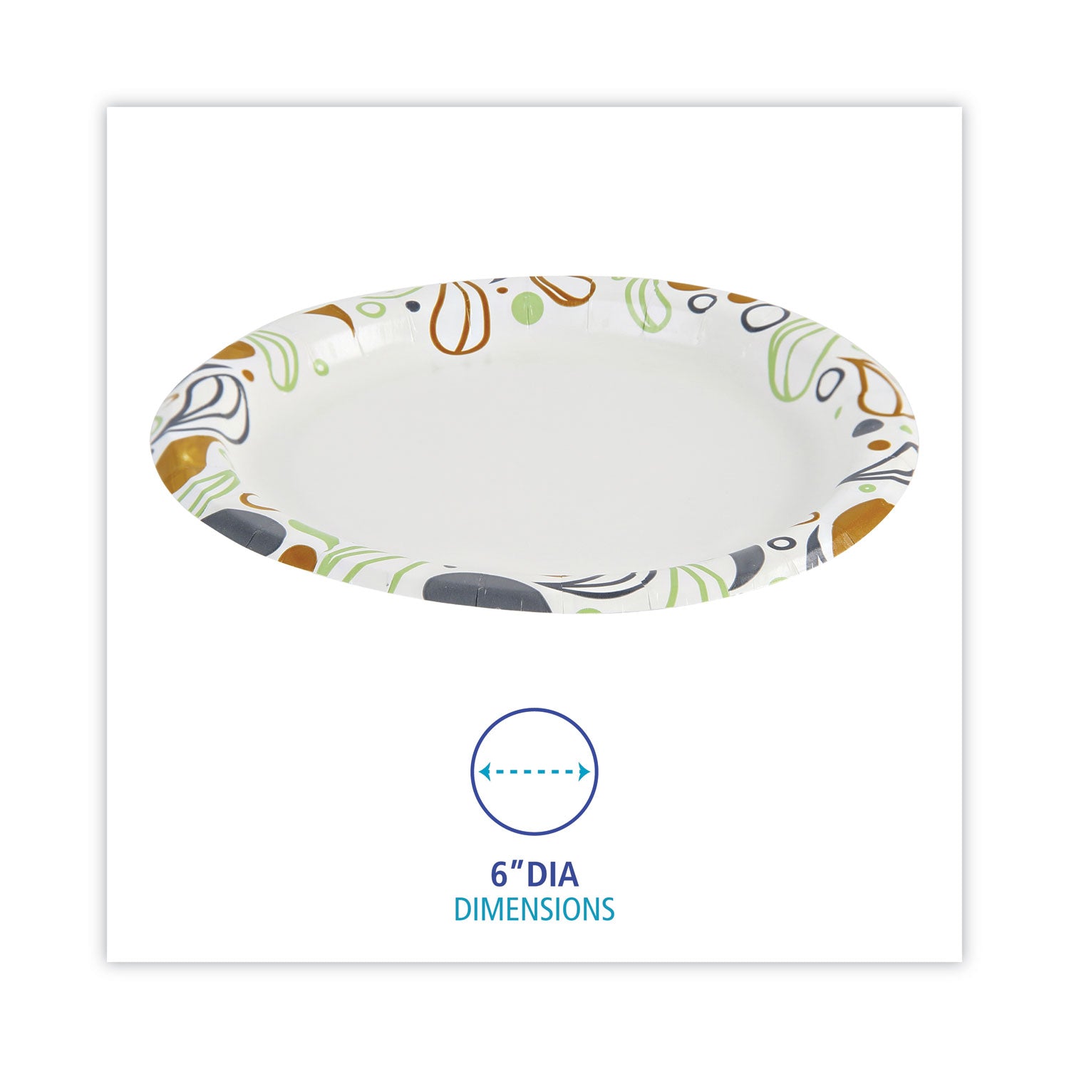 Deerfield Printed Paper Plates, 6" dia, Coated/Soak Proof, White/Yellow/Green/Purple, 250/Pack, 4 Packs/Carton
