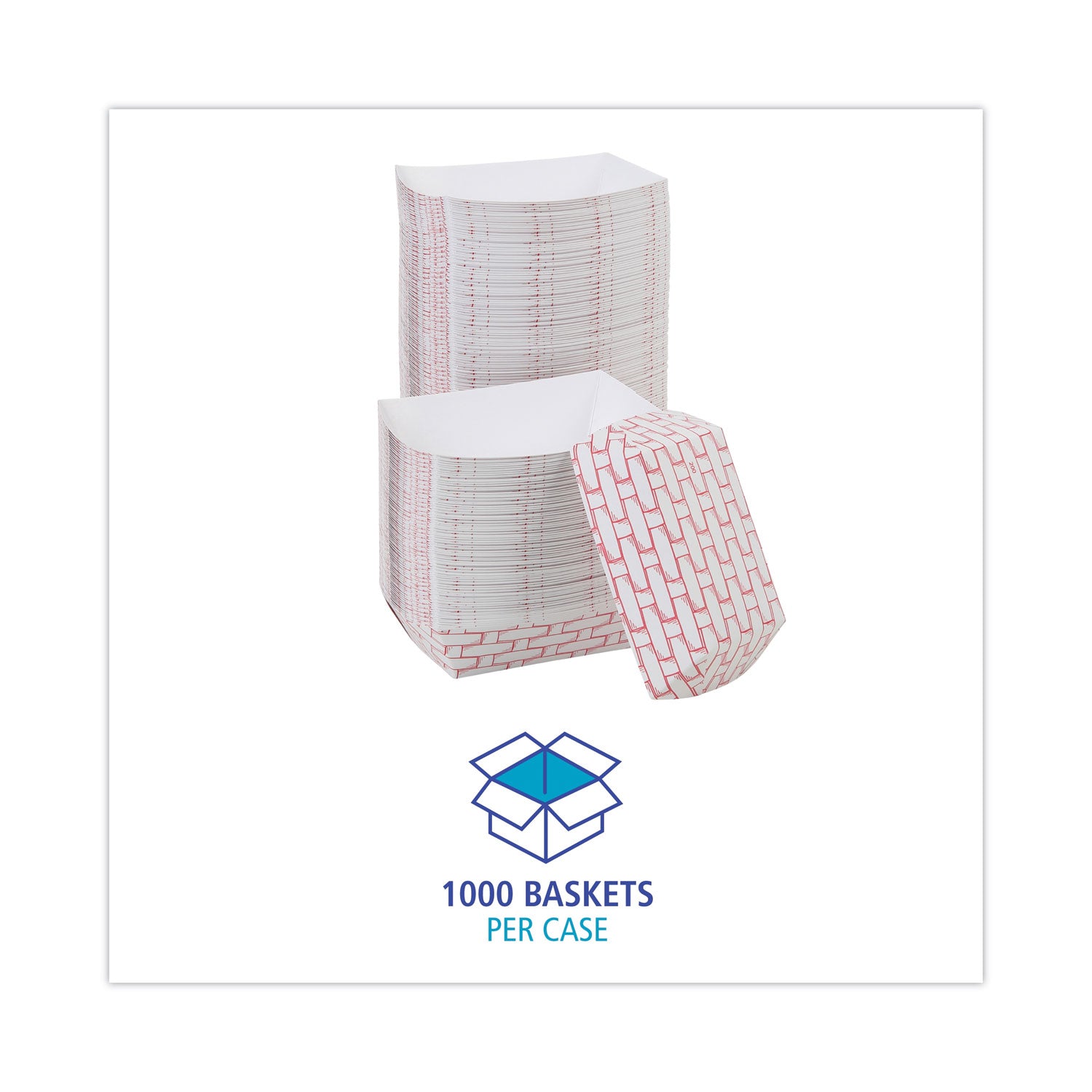 Paper Food Baskets, 2 Lb Capacity, Red/white, 1,000/carton