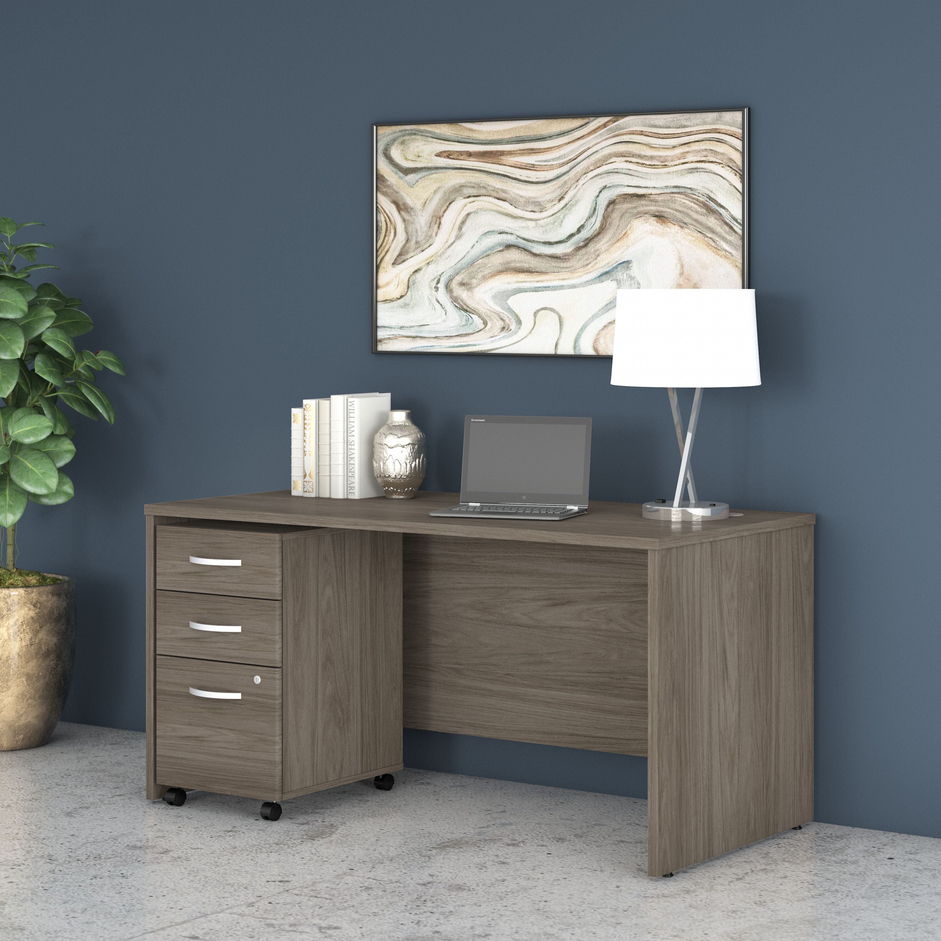 Bush Business Furniture Studio C 60W x 30D Office Desk with Mobile File Cabinet in Modern Hickory - 59.45" Width x 29.37" Depth x 29.84" Height