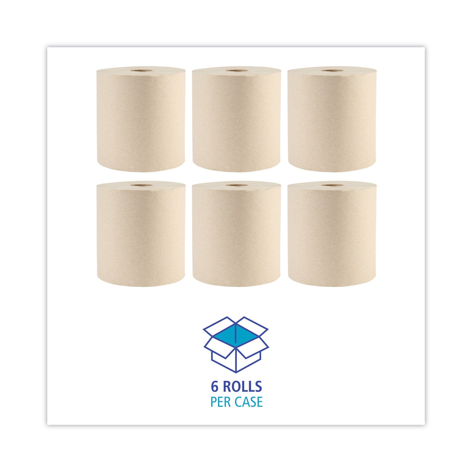 Boardwalk Green Xtra Roll Towels, 1-Ply, 8" x 800 ft, Natural, 6 Rolls/Carton