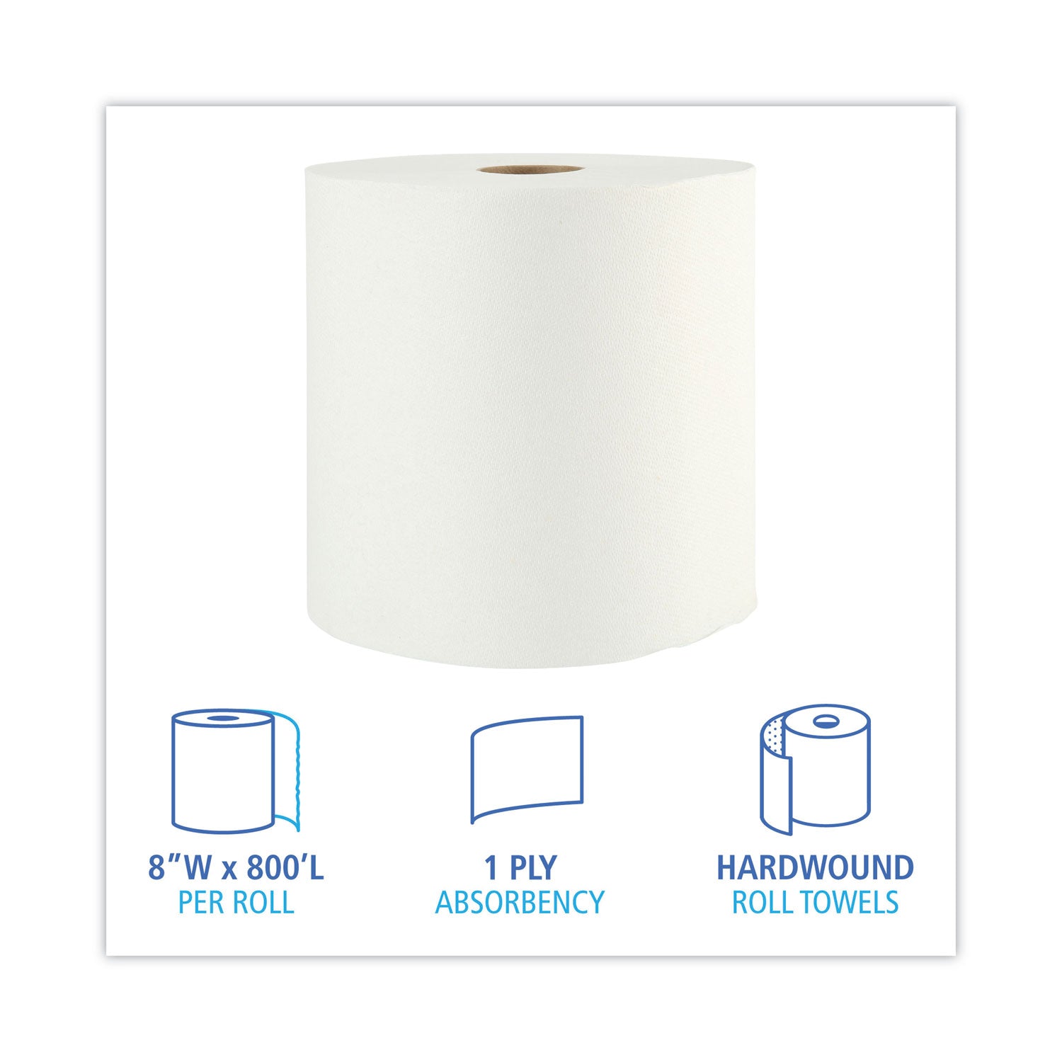 Boardwalk Xtra Roll Towels, 1-Ply, 8" X 800 Ft, White, 6 Rolls/carton