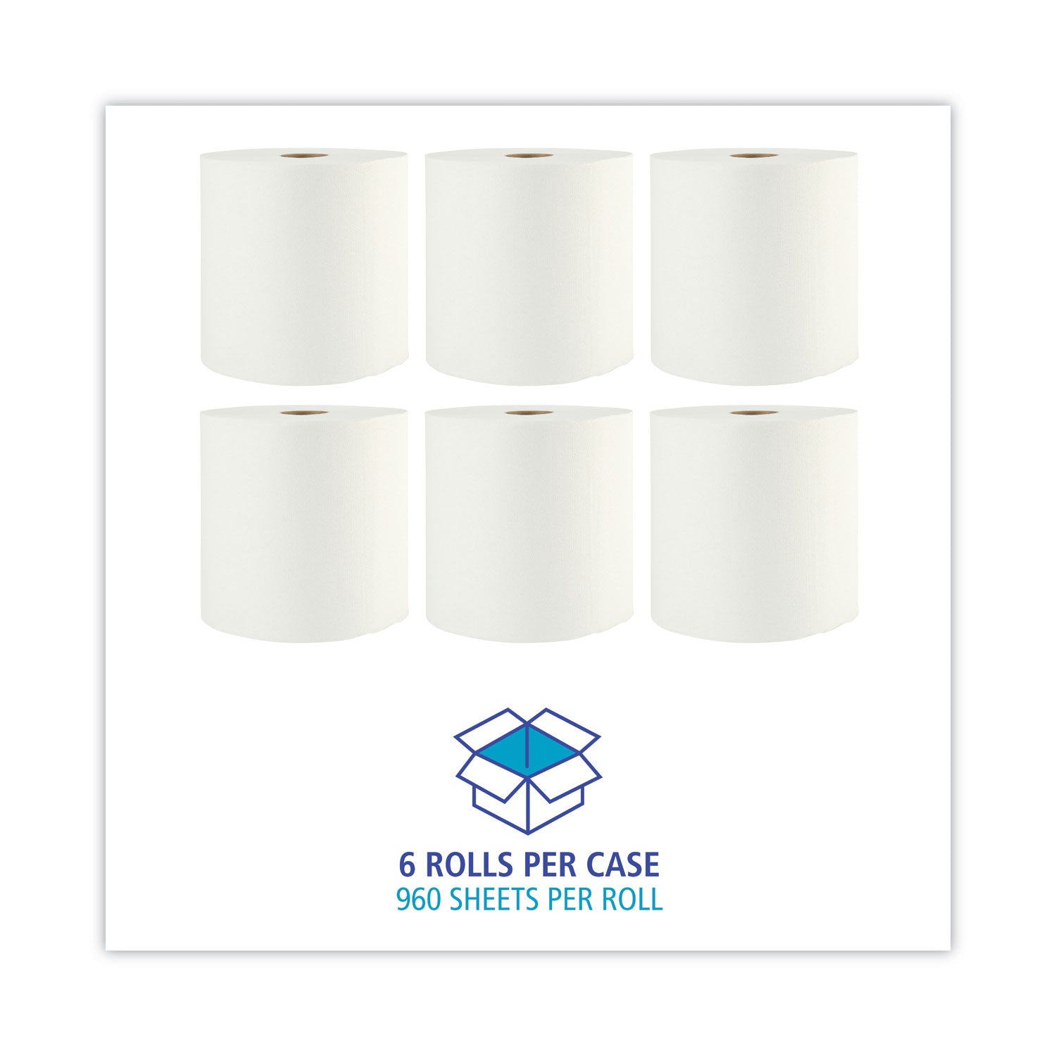 Boardwalk Xtra Roll Towels, 1-Ply, 8" X 800 Ft, White, 6 Rolls/carton
