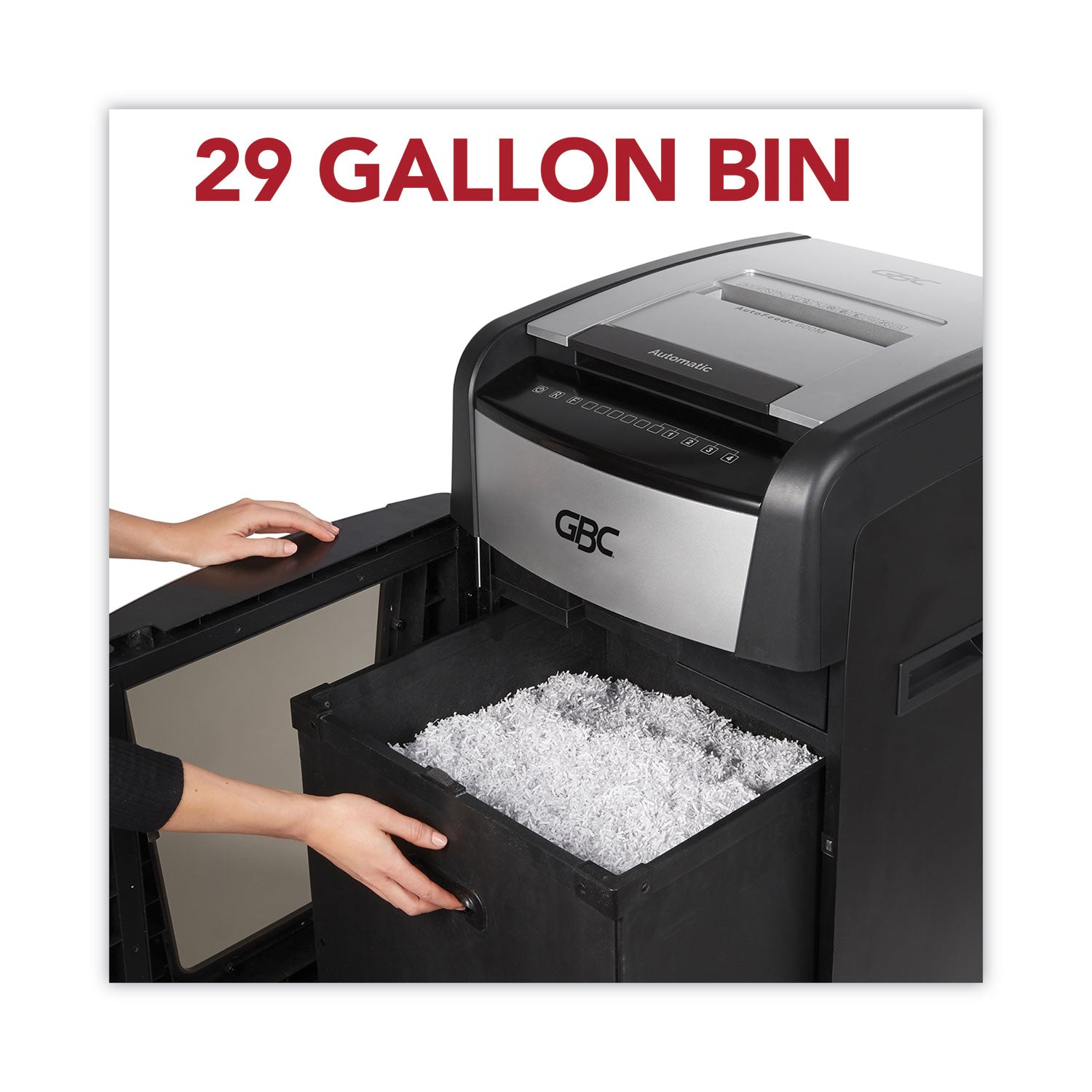 Continuous Shredder - Super Cross Cut - 15 Per Pass - for shredding Credit Card, Paper Clip, Staples, Paper - P-4 - 4 Hour Run Time - 29 gal Wastebin Capacity - Black