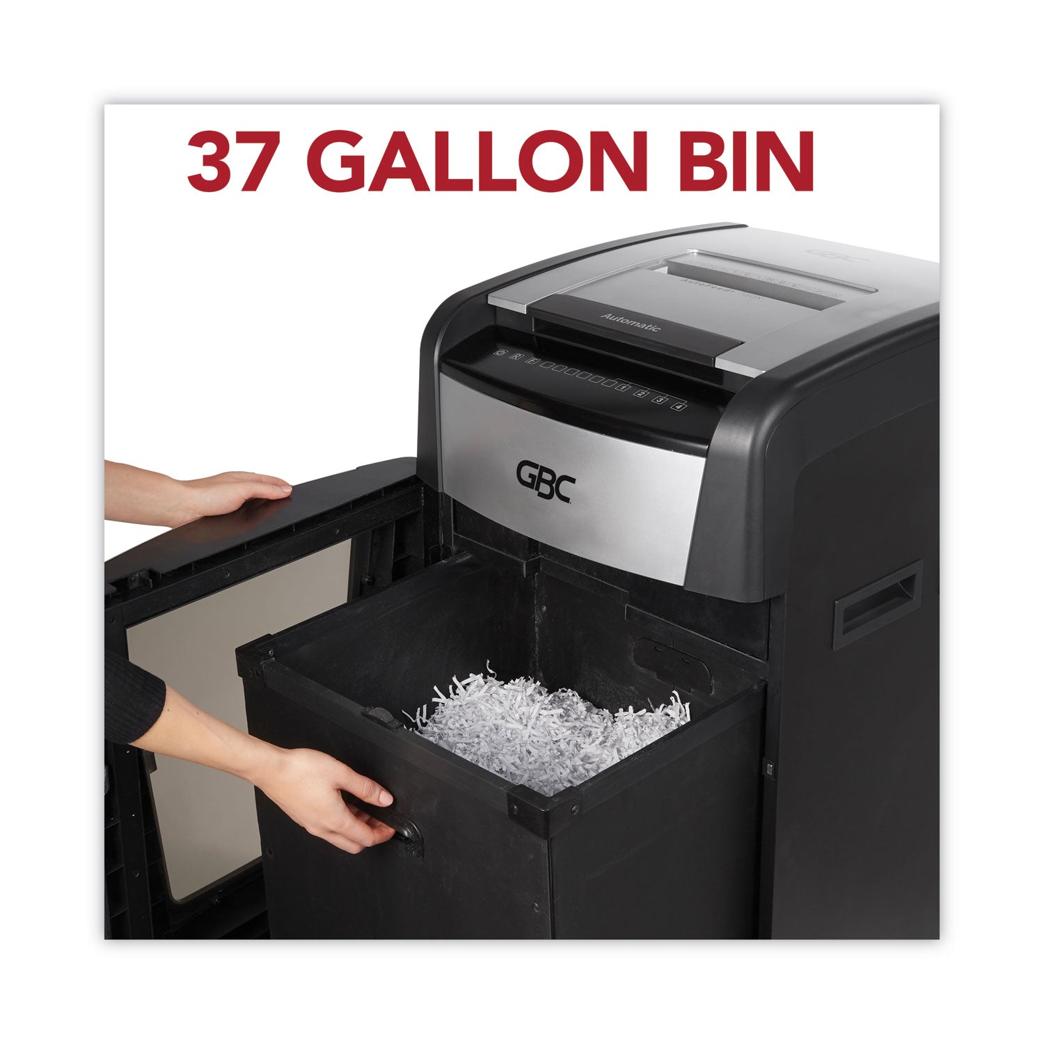 Continuous Shredder - Micro Cut - 15 Per Pass - for shredding Credit Card, Paper Clip, Staples, Paper - P-5 - 4 Hour Run Time - 37 gal Wastebin Capacity - Black
